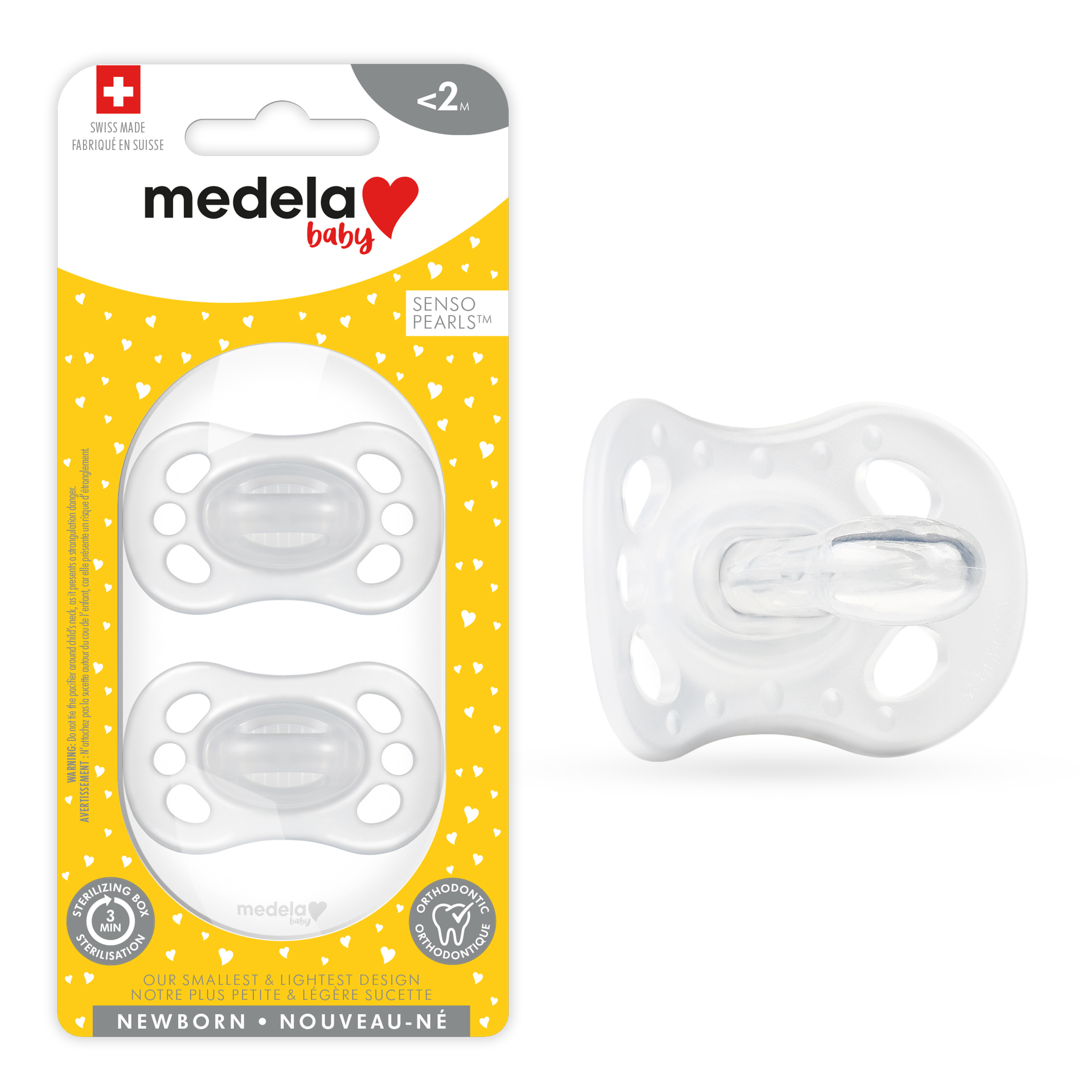 Medela Newborn Pacifier, Orthodontic, Daily Use, 0-2 Month, BPA Free, Clear, 101042388, 2 Pack Medela