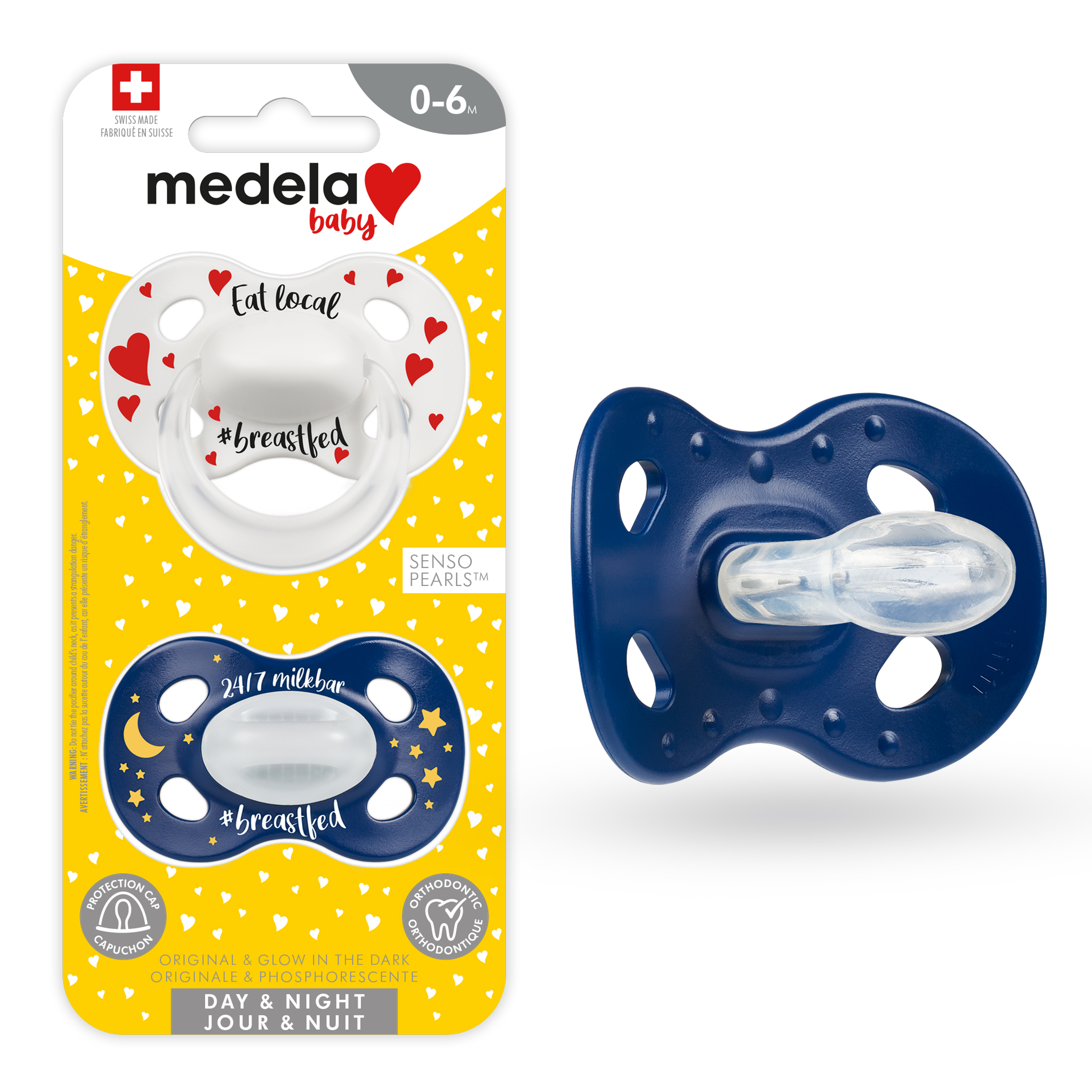 Medela 0-6 Month Pacifier, Day and Night Pack, Glow in Dark, White Red Blue, Included Case, BPA Free, 101042910, 2 Pack Medela