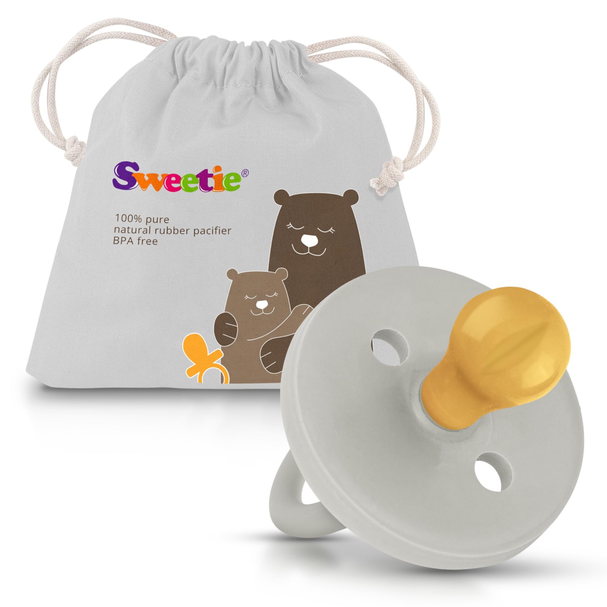 SWEETIE Rubber Pacifier Natural Rubber Pacifier Rounded (Grey, 0-6 Month) Sweetie