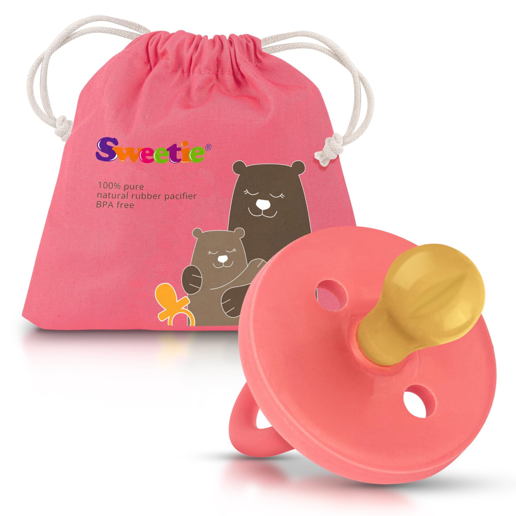 SWEETIE Rubber Pacifier Natural Rubber Pacifier Rounded Pink (Pink, 0-6 Month) Sweetie