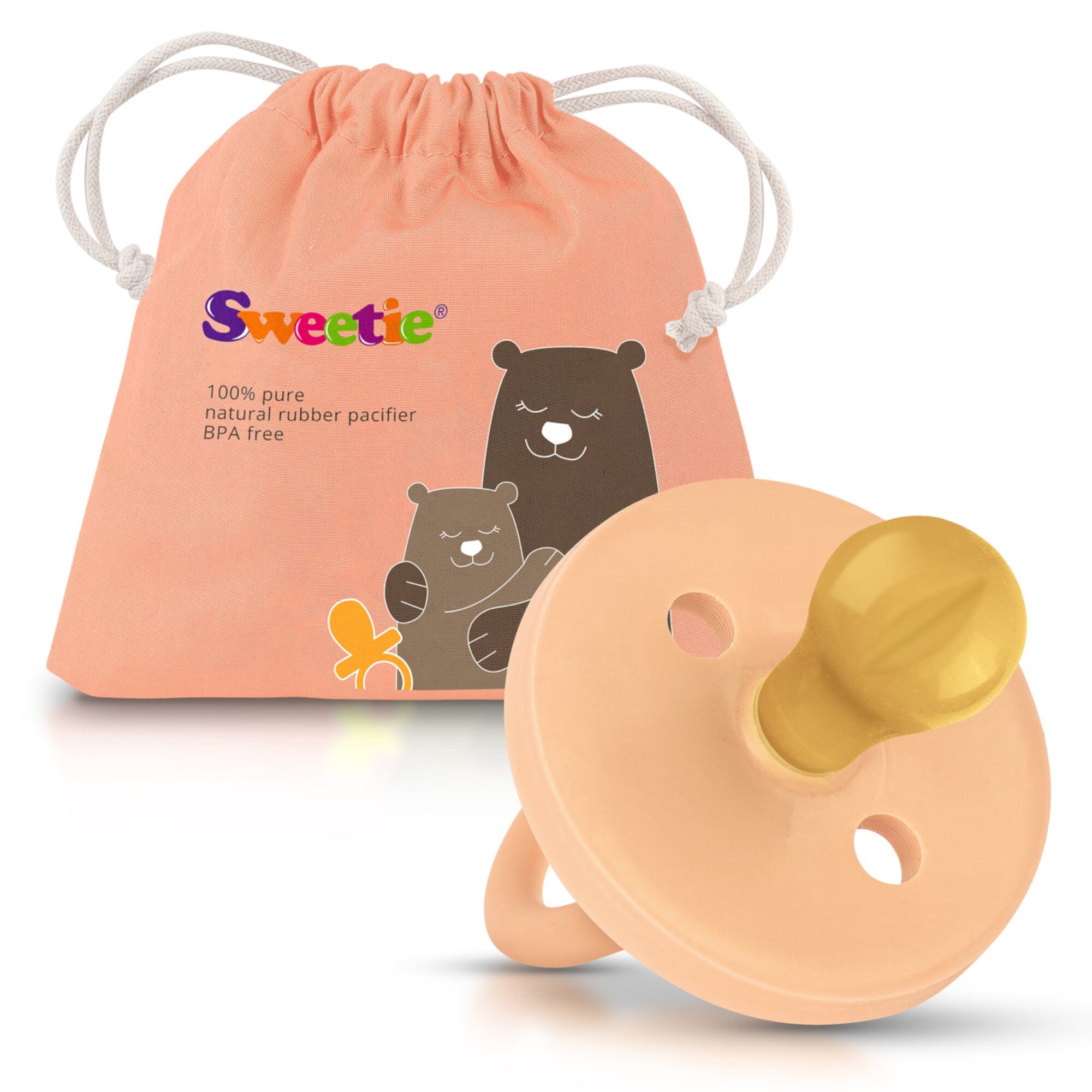 SWEETIE Rubber Pacifier Natural Rubber Pacifier Rounded (Light Pink, 6-12 Month) Sweetie