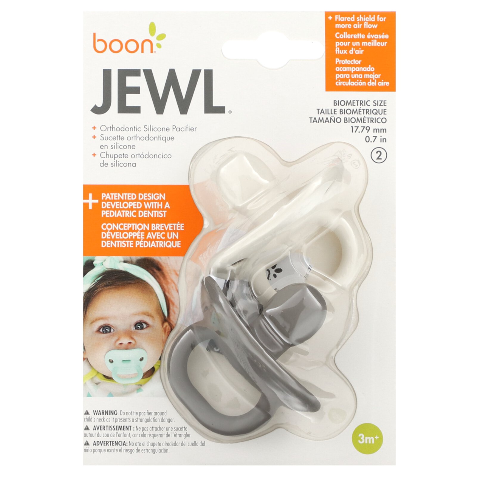 Boon JEWL Biometric Silicone Baby Pacifier — 3+ Months — Neutral — Comfortable Silicone Orthodontic Baby Pacifiers with Soothing Gem Shaped Nipple — Boon