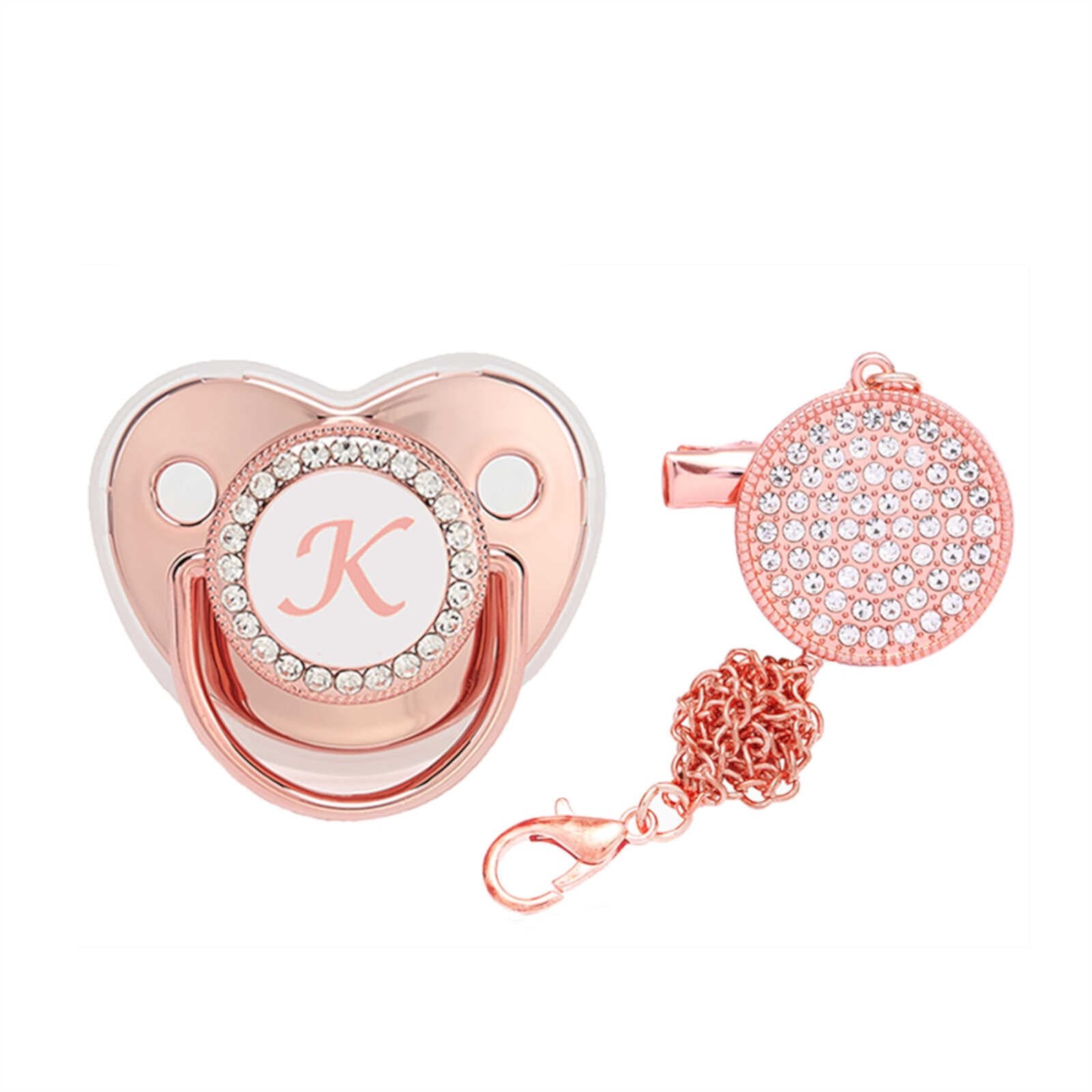 AJTQTH Pacifier for Baby Infant Rhinestones with 26 Alphabets Initials Personalized with Clips Teething Toys for Newborn Infant Rose Gold K AJTQTH