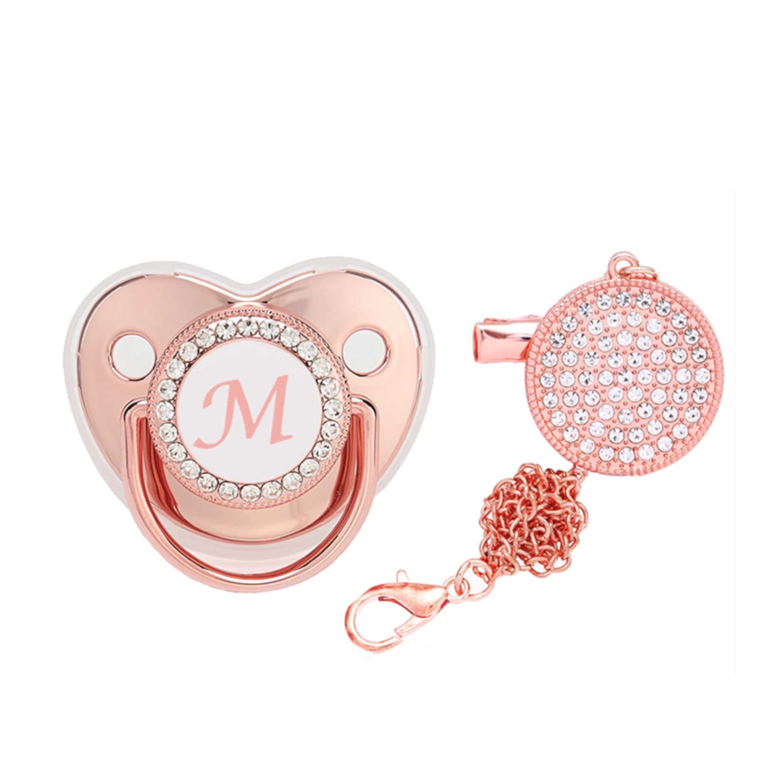 AJTQTH Pacifier for Baby Infant Rhinestones with 26 Alphabets Initials Personalized with Clips Teething Toys for Newborn Infant Rose Gold M AJTQTH