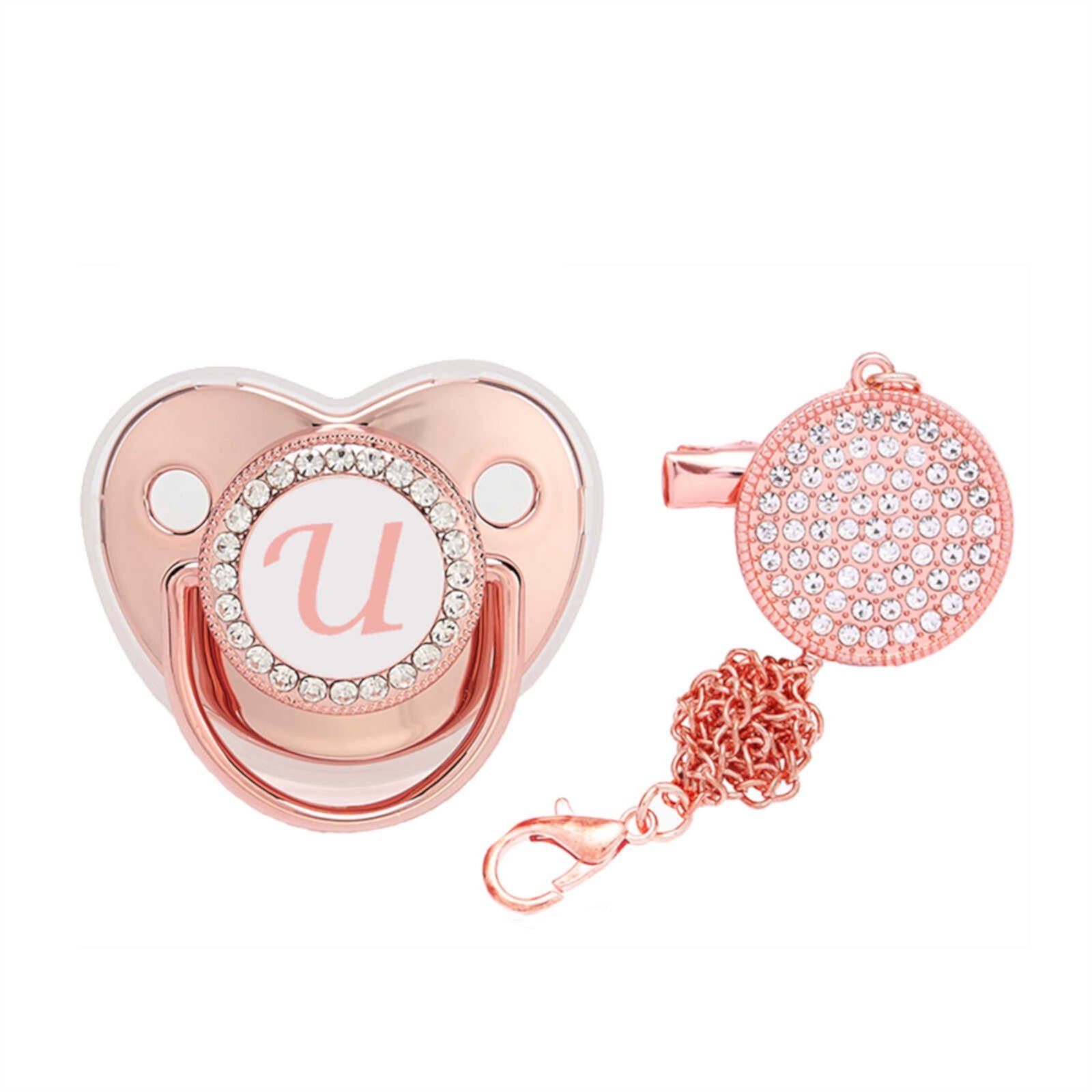 AJTQTH Pacifier for Baby Infant Rhinestones with 26 Alphabets Initials Personalized with Clips Teething Toys for Newborn Infant Rose Gold U AJTQTH