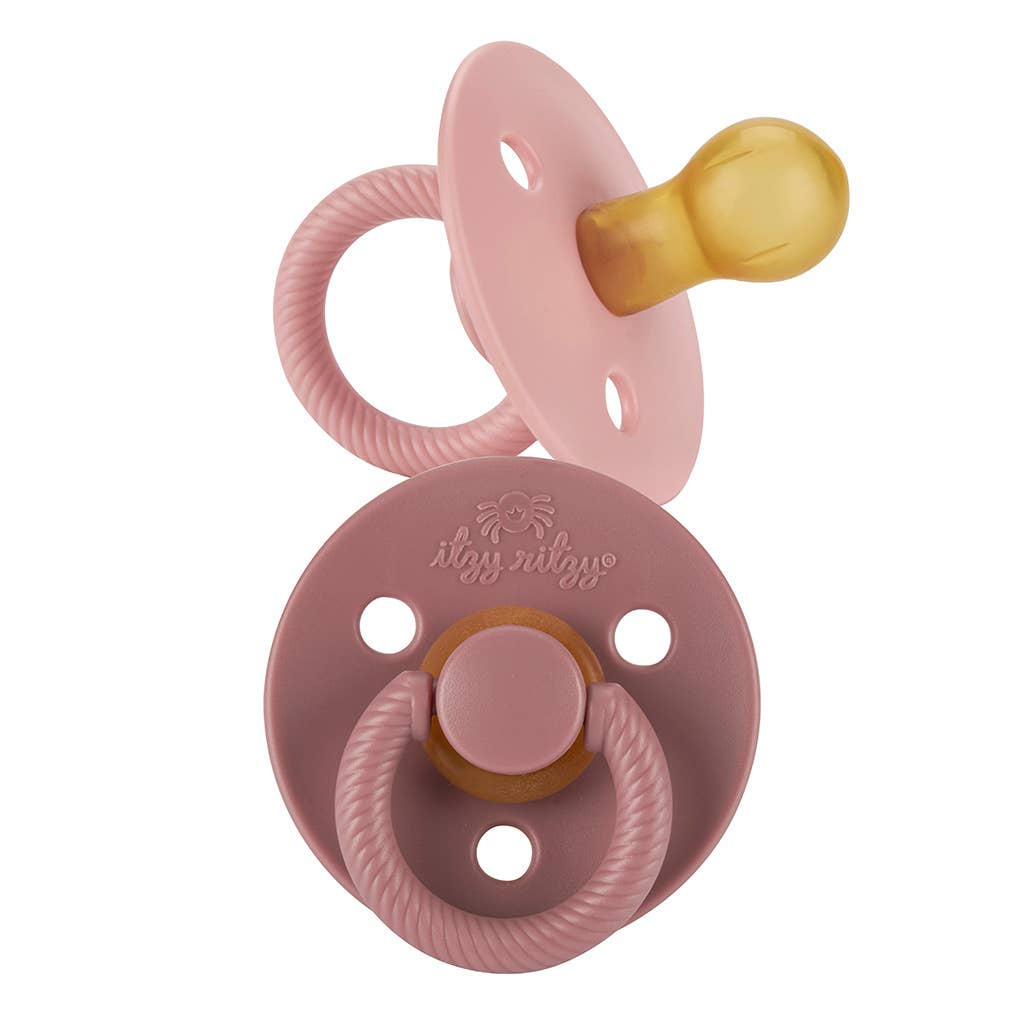 Itzy Ritzy Natural Rubber Pacifiers For Newborn with Cherry-Shaped Nipple & Large Air Holes for Added Safety, Set of 2 in Blossom & Rosewood, Ages 0 ��� 6 Months Itzy Ritzy