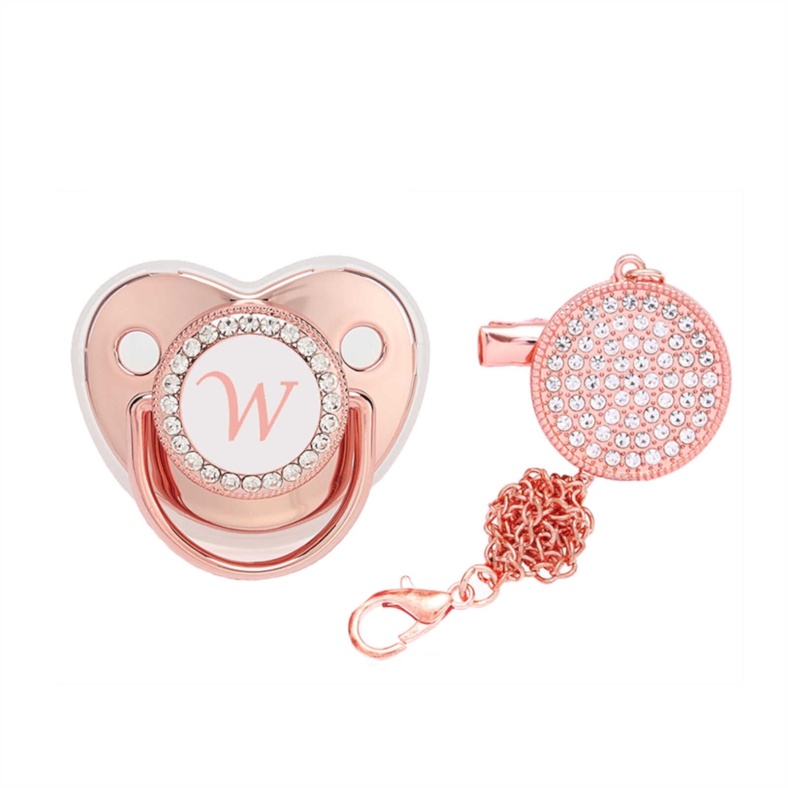 AJTQTH Pacifier for Baby Infant Rhinestones with 26 Alphabets Initials Personalized with Clips Teething Toys for Newborn Infant Rose Gold W AJTQTH