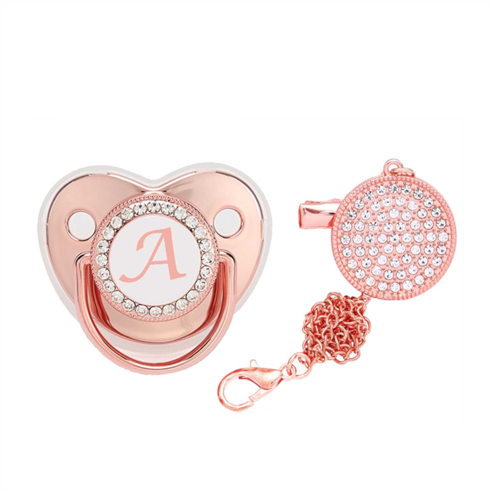 AJTQTH Pacifier for Baby Infant Rhinestones with 26 Alphabets Initials Personalized with Clips Teething Toys for Newborn Infant Rose Gold A AJTQTH