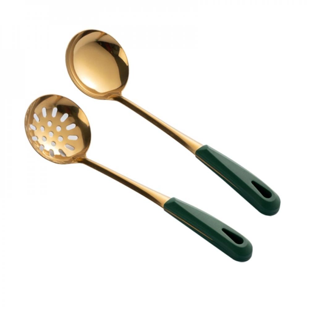 Stainless Steel Soup Spoon Soup Drain Spoon INS Ink Green Gold-Plated Light Luxury Kitchen Tools Popvcly