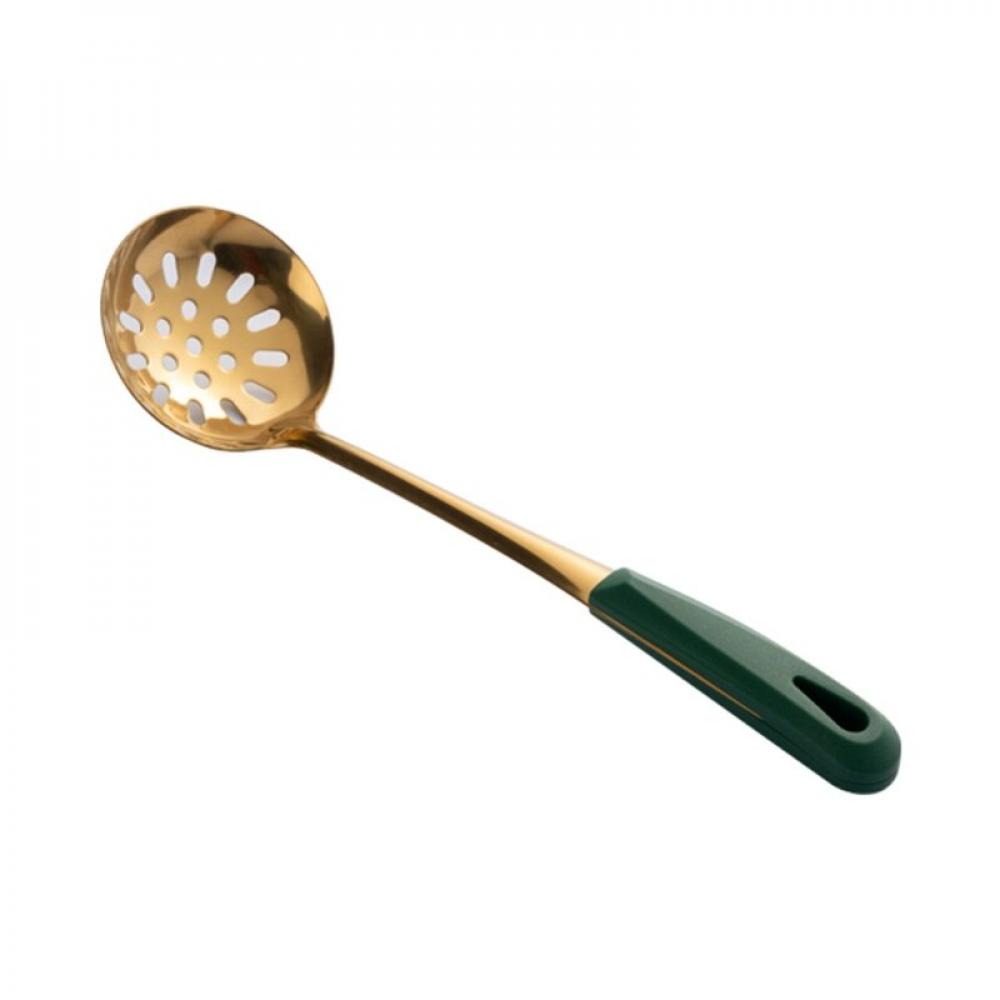 Stainless Steel Soup Spoon Soup Drain Spoon INS Ink Green Gold-Plated Light Luxury Kitchen Tools Popvcly