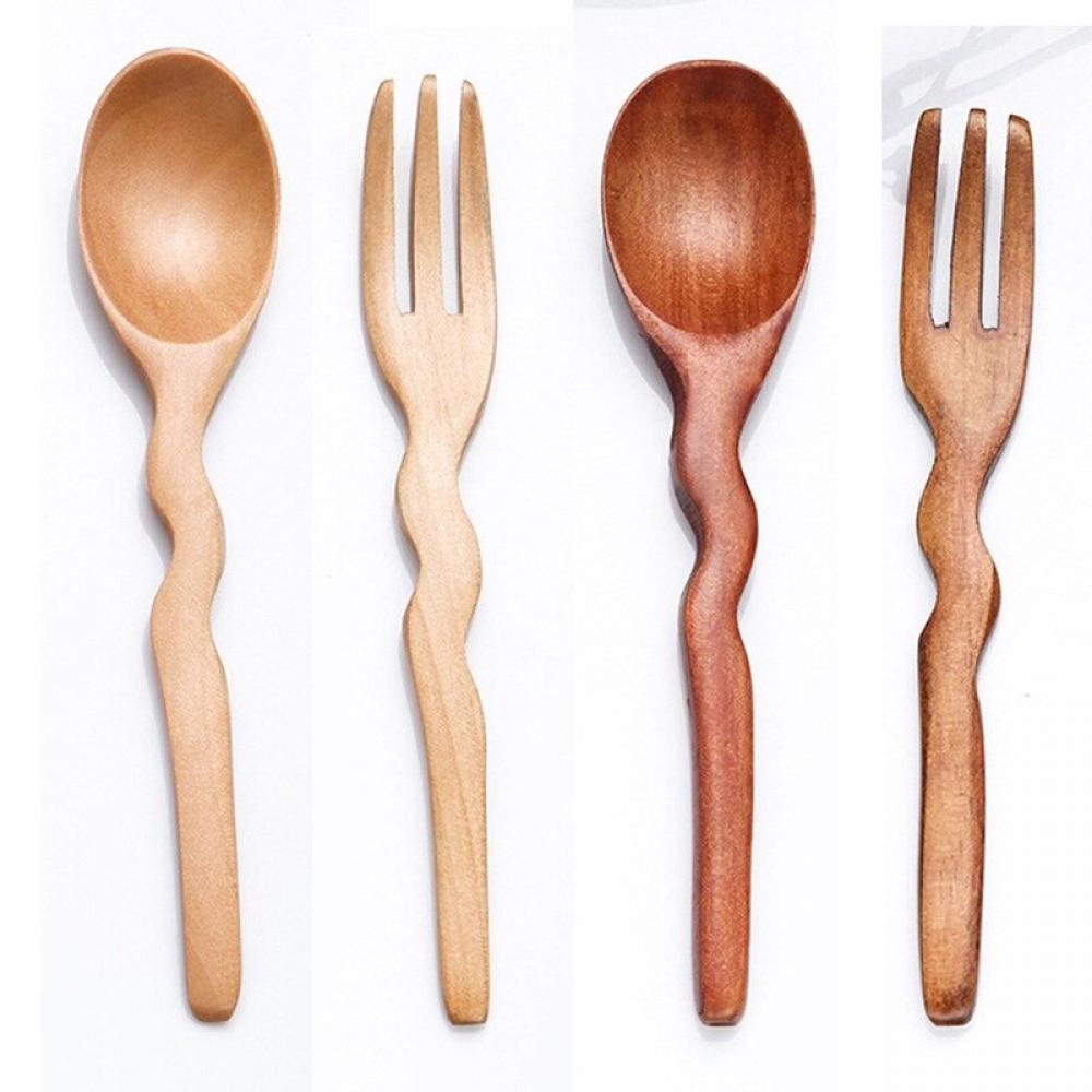 Natural Wooden Spoons Forks Portable Travel Dinnerware Tableware Restaurant Dessert Flatware Home Kitchen Table Utensil Popvcly