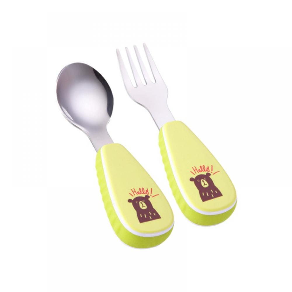 Silicone and Stainless Steel Baby Fork and Spoon Set, Toddler Silverware, Self Feeding by AMAZING FASHION Color Profit Kids