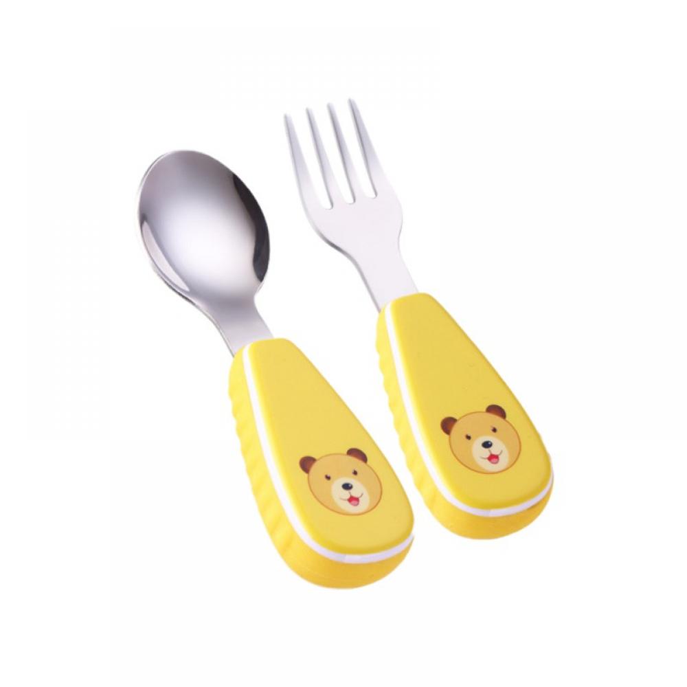 Silicone and Stainless Steel Baby Fork and Spoon Set, Toddler Silverware, Self Feeding by AMAZING FASHION Color Profit Kids