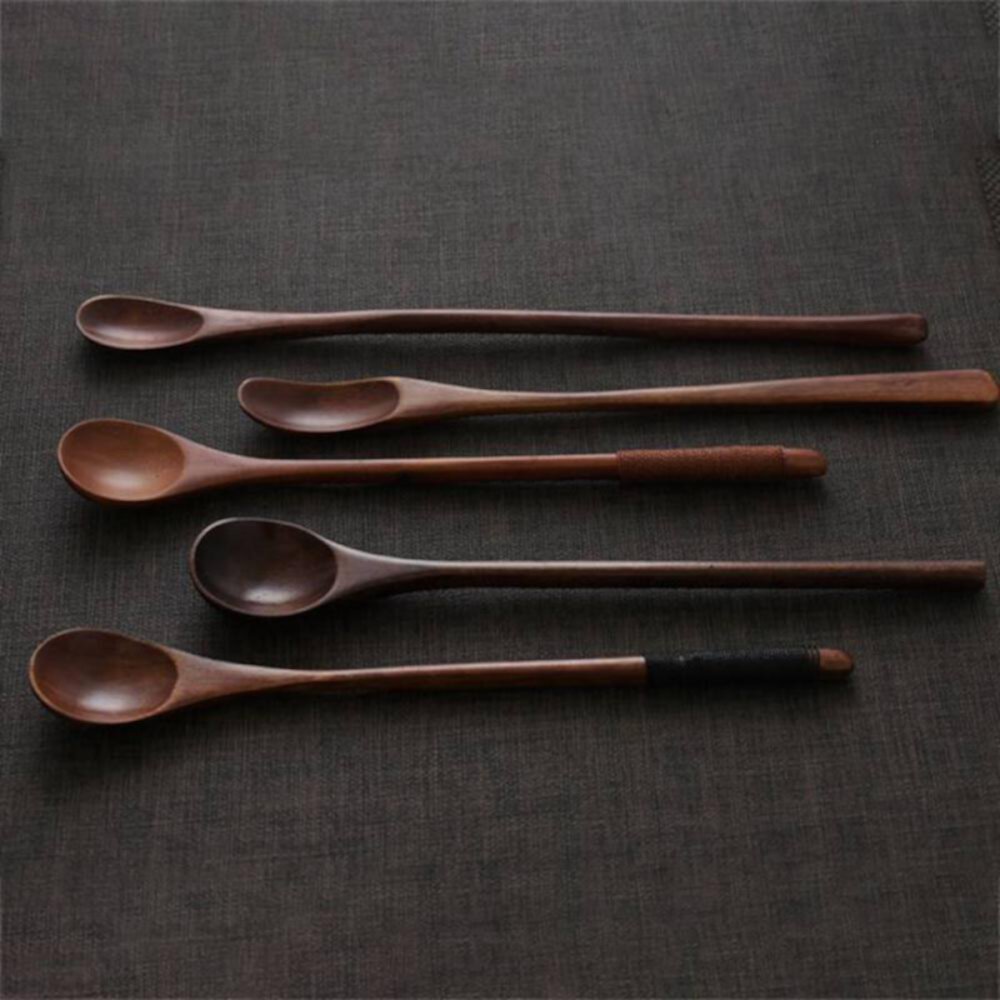 1pc Long Handle Wooden Mixing Spoon Dessert Ice Cream Coffee Stirring Spoon Kitchen Tableware for Soup Cooking Mixing Stirr Popvcly