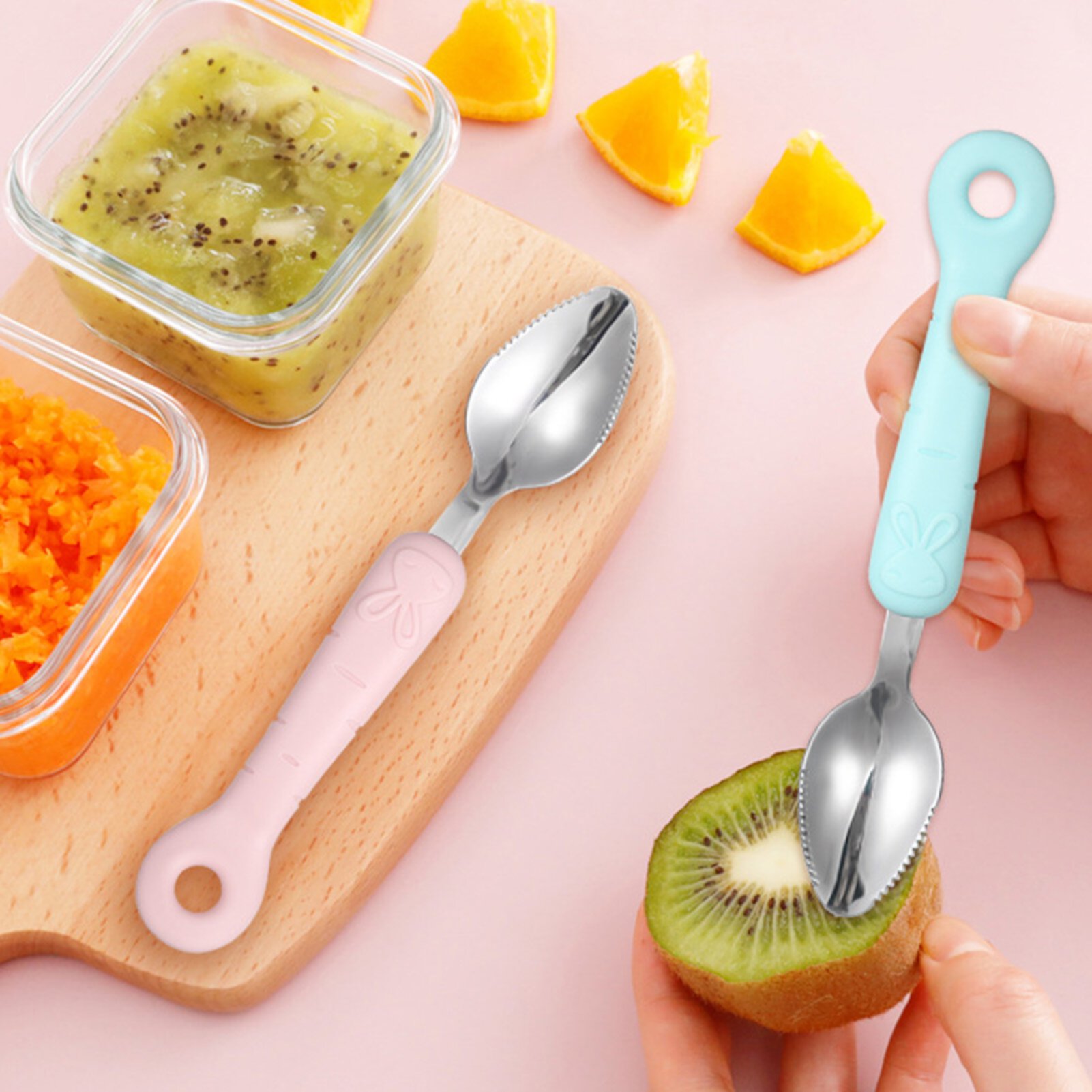 Waroomhouse Scraper Spoon Comfortable to Grip Fruit Puree Tool Stainless Steel Children Baby Apple Puree Spoon for Toddler Waroomhouse