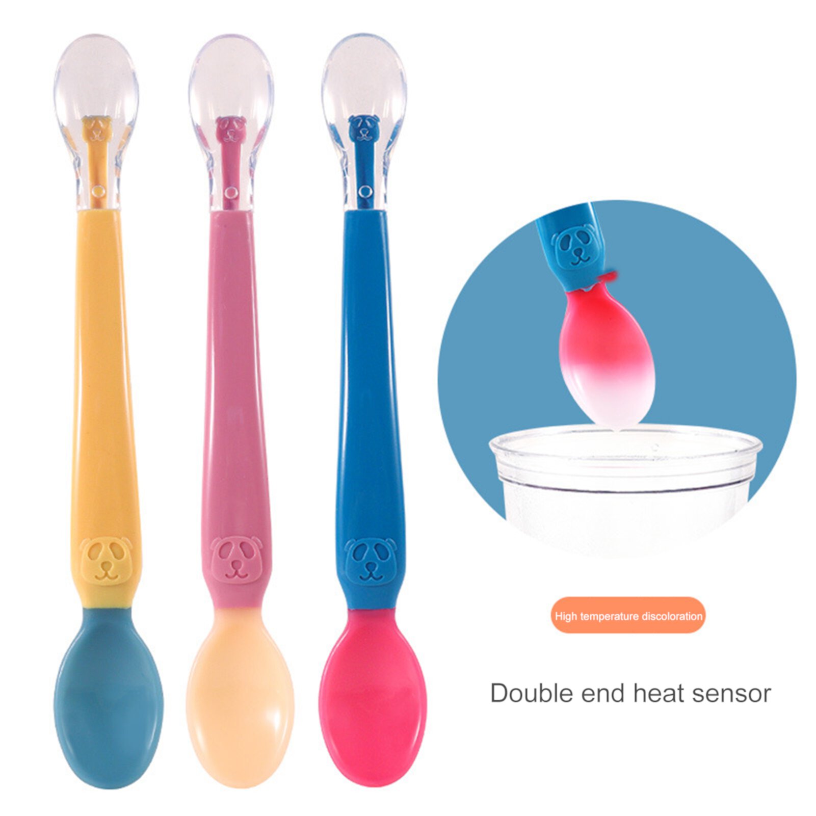 Waroomhouse Baby Feeding Spoons Smooth Edge Gum-Friendly Baby Tableware Double-end Temperature Sensing Baby Silicone Spoons for Family Waroomhouse