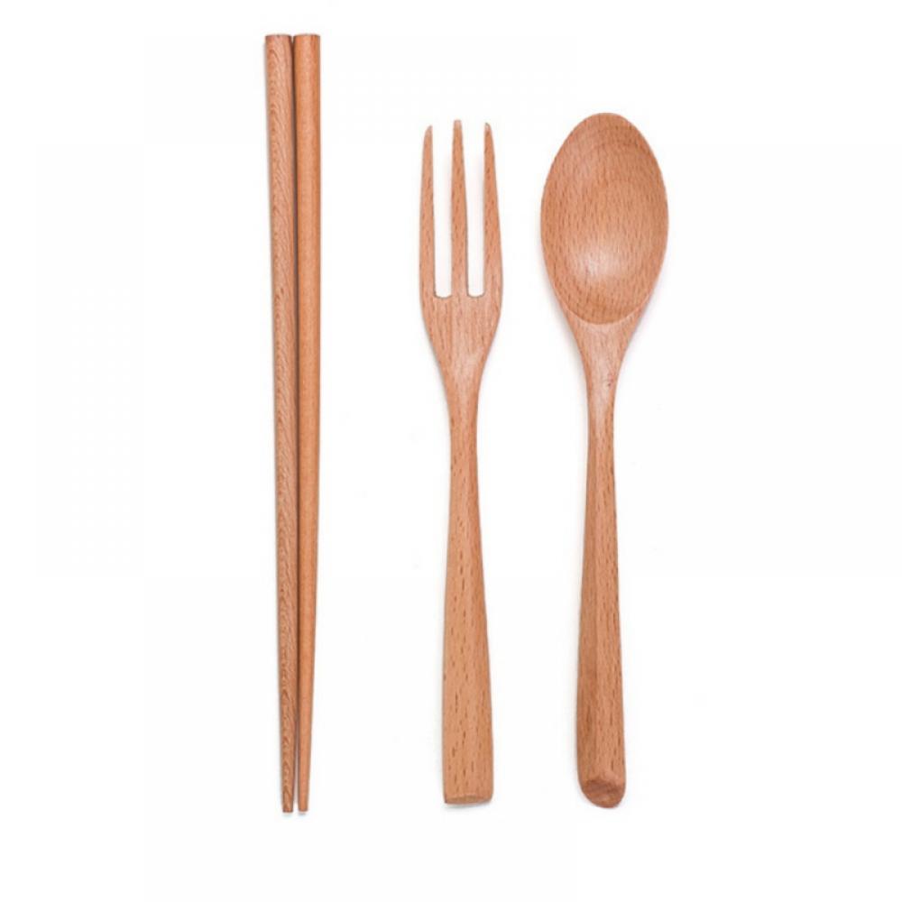 Wooden Spoon Fork Chopsticks Tableware Travel Utensils For Camping, Picnic, Office Or Home Amazingfashion