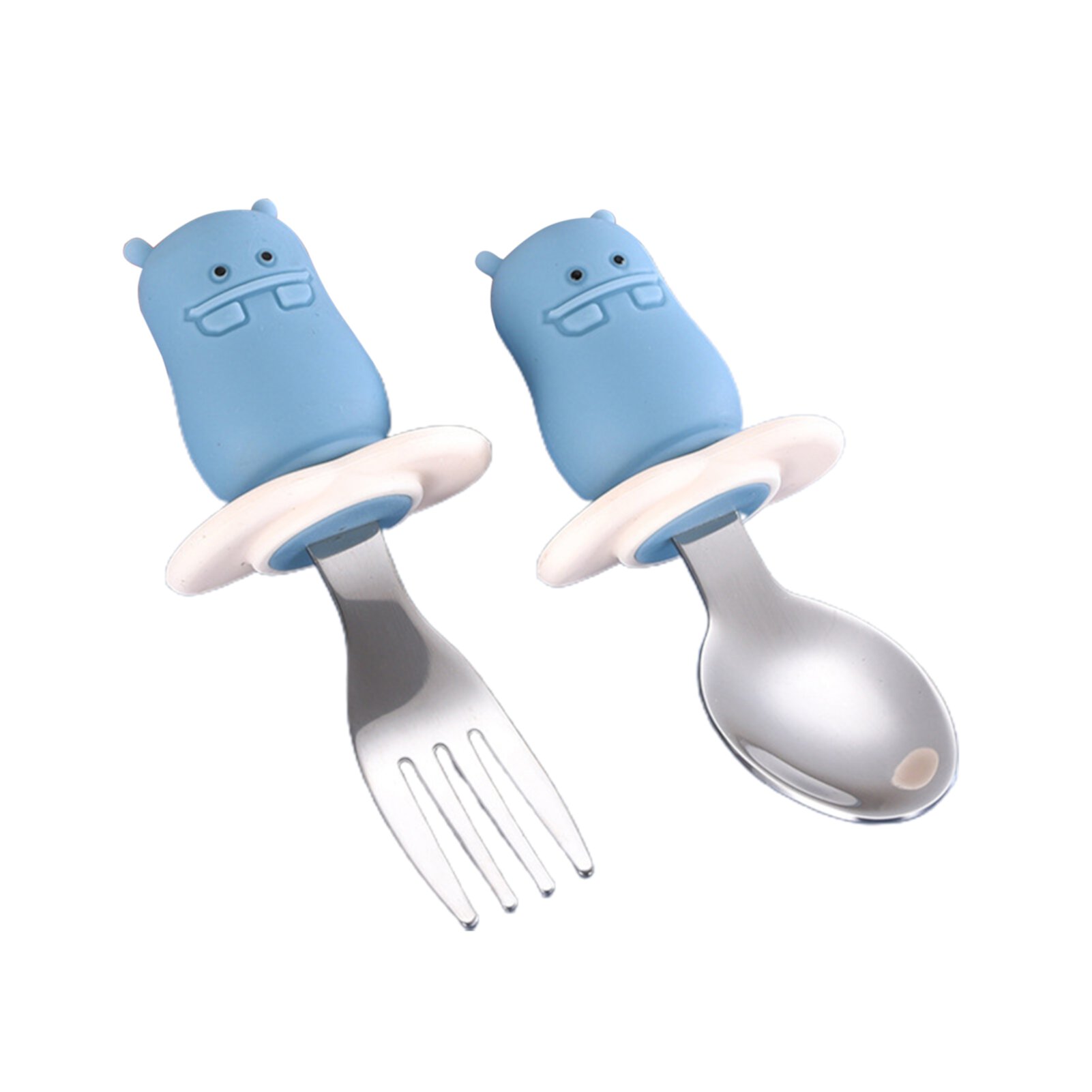 Waroomhouse 2Pcs/Set Baby Spoon Fork Round Shape Heat-resistant Food Grade Material Children Feeding Kitchen Utensil for Home Waroomhouse