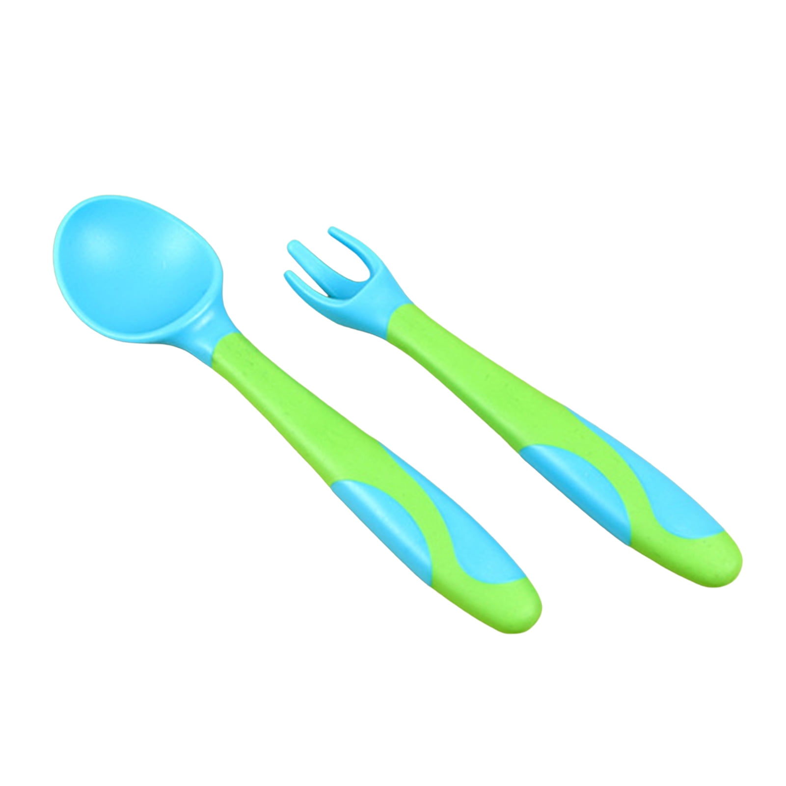 GZKN 1 Set Baby Fork Comfortable Grip Non-slip Handle 360 Degree Bendable Odor-free Boiling Disinfection Have A Meal TPE Baby Training Torsion Fork Curved Spoon for Home GZKN