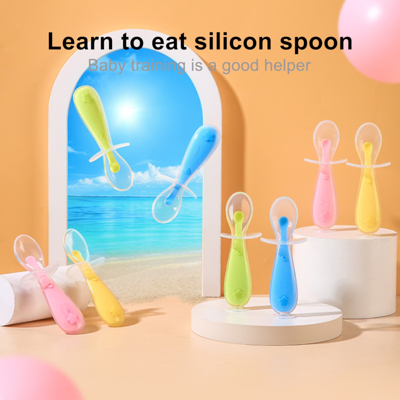 Waroomhouse Infant Spoon Ergonomic Design Portable Food Grade Silicone Baby Dining Tableware for Feeding Waroomhouse