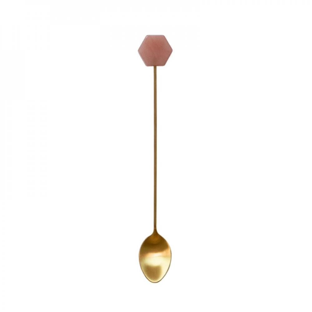 304 Stainless Steel Long Spoon Ins Coffee Stirring Long Handle Household Acrylic Gold-Plated Geometric Shape Long Spoon Popvcly