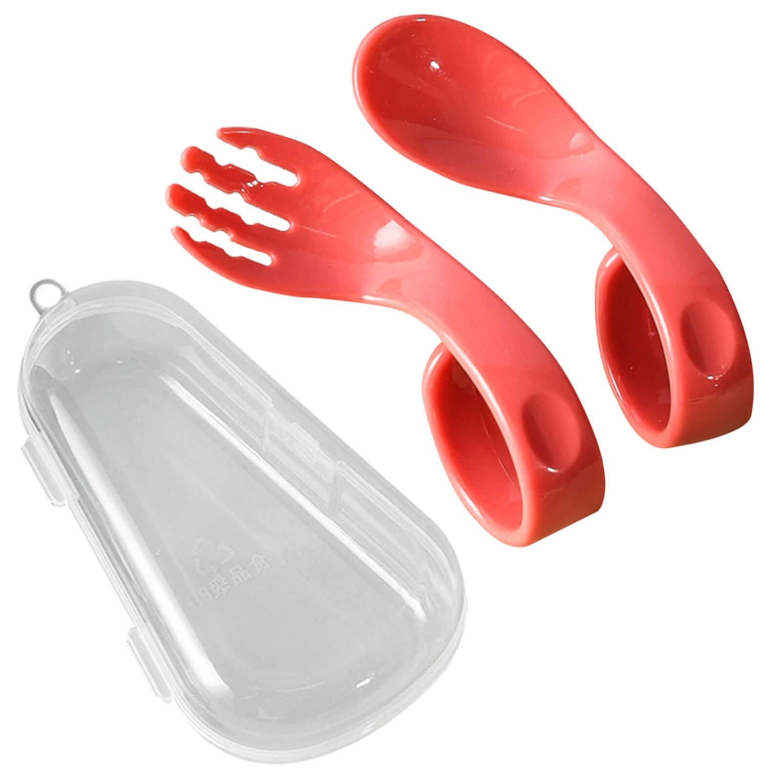 GZKN 1 Set Offset Spoon Food Grade Adorable Appearance Adaptive Eating Aid Right Hand Learn Eat Baby Fork Spoon Set for Family GZKN