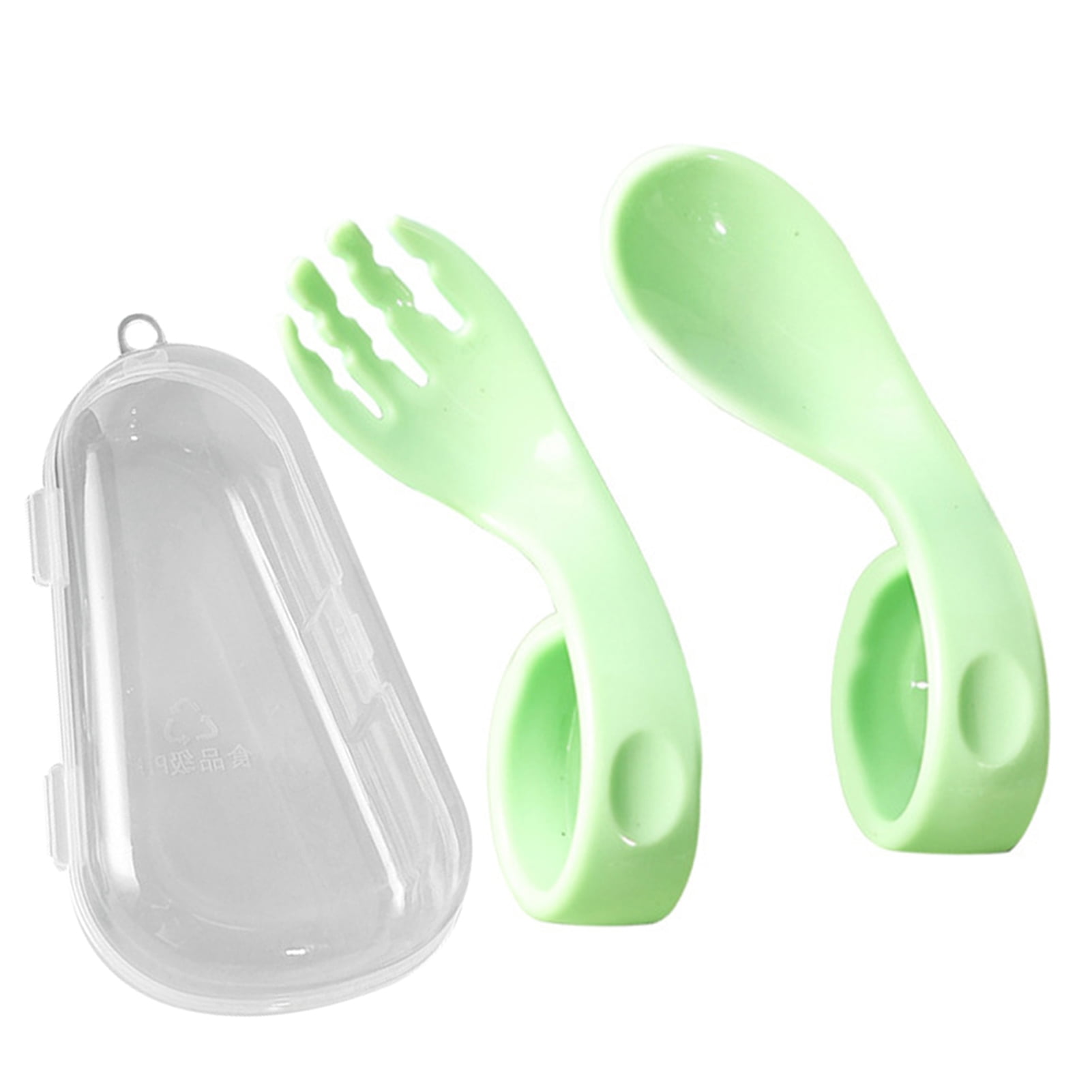 GZKN 1 Set Offset Spoon Food Grade Adorable Appearance Adaptive Eating Aid Right Hand Learn Eat Baby Fork Spoon Set for Family GZKN