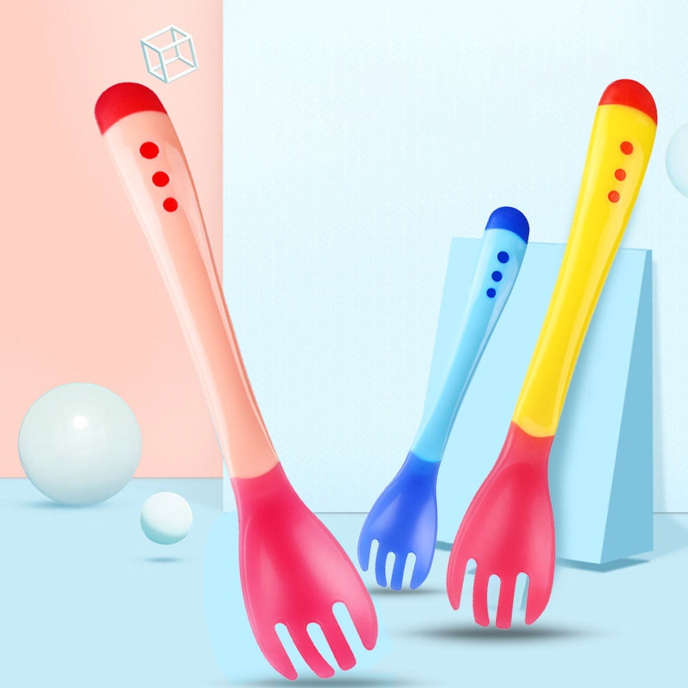 AMERTEER Temperature Sensing fork for Kids Boys Girls Silicone fork Feeding Baby fork Toddler Flatware Amerteer