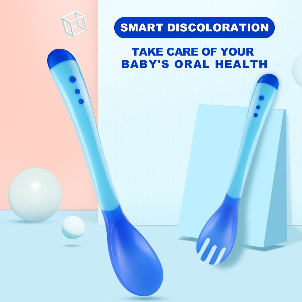 AMERTEER Temperature Sensing fork for Kids Boys Girls Silicone fork Feeding Baby fork Toddler Flatware Amerteer