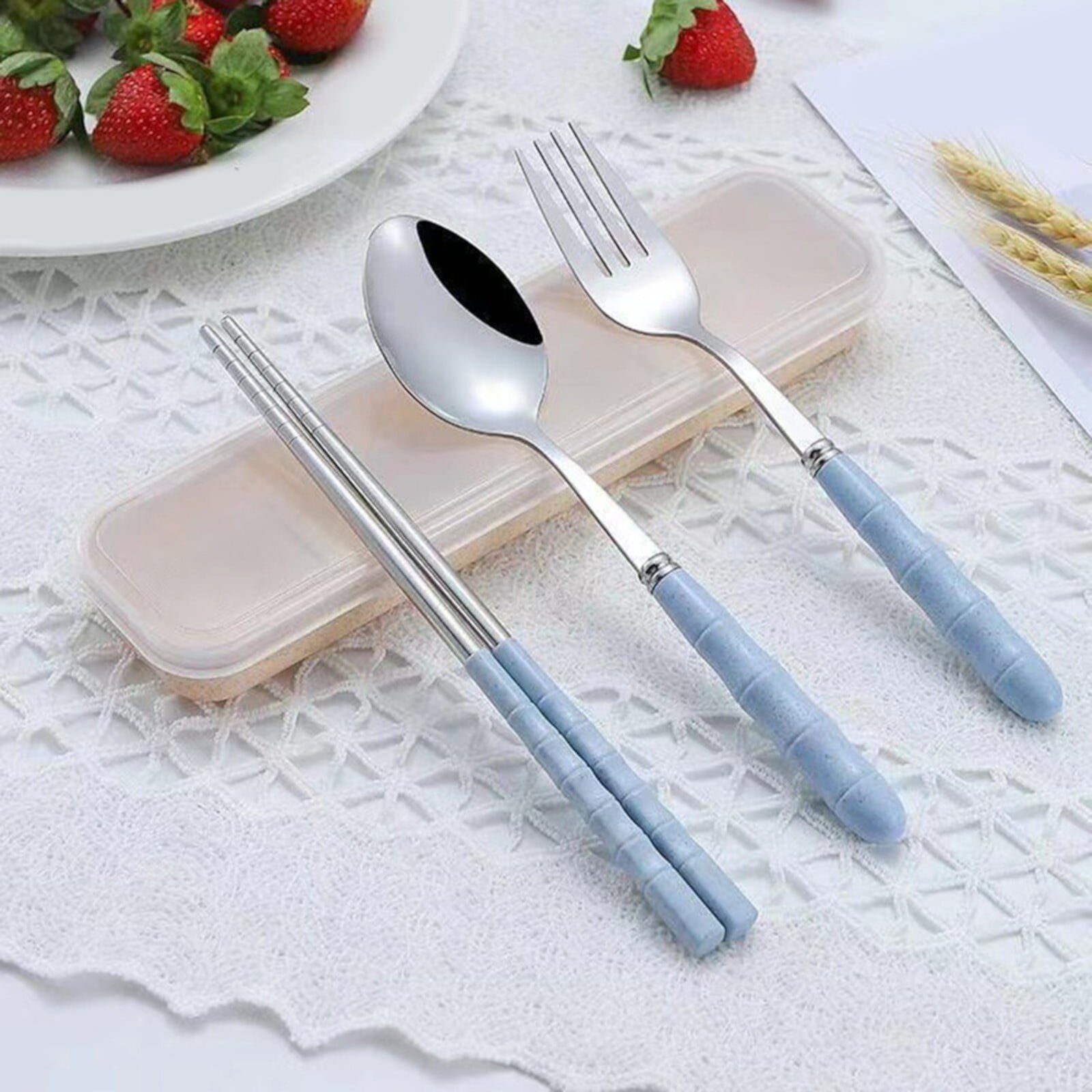 AaSFJEG Stainless Steel Portable Tableware Three Piece Simple Students office Outdoor Spoon Chopsticks fork Set Toddler Christmas Decoration B AaSFJEG