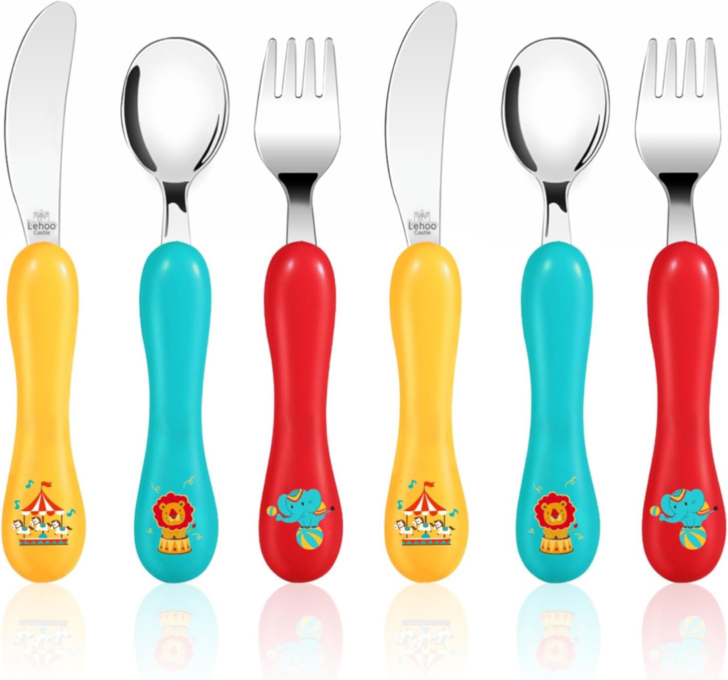 Lehoo Castle Toddler Utensils Kids Silverware, 6pcs Safety Stainless Steel Toddler Fork Spoon Knife Set, Children Flatware Set, Safety Utensils for Toddler and Children (Red) Lehoo Castle