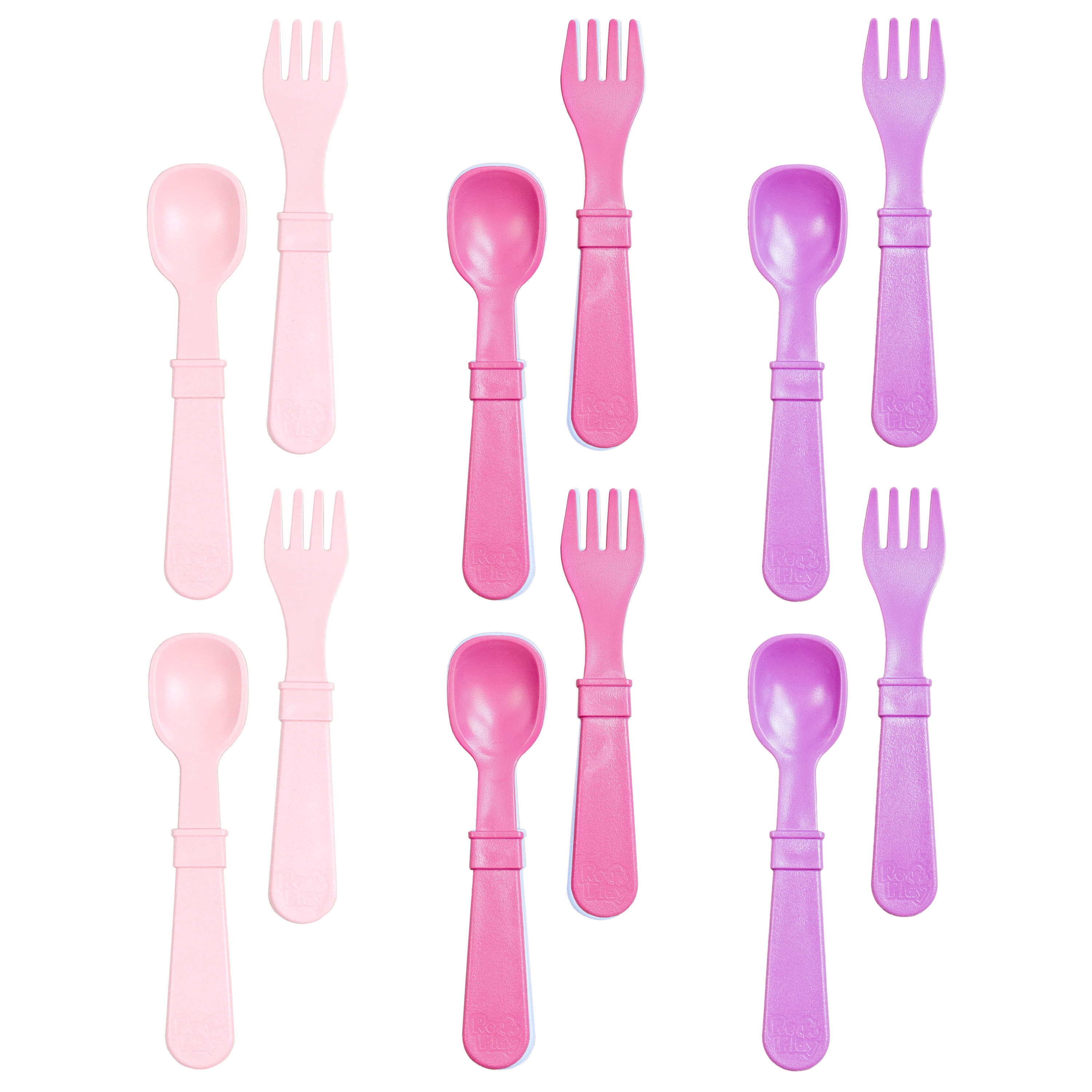 Re-Play Made in USA 12pk Toddler Feeding Utensils Spoon and Fork Set for Easy Baby, Toddler, Child Feeding - White, Aqua, Sky Blue (Cool Breeze) 6 Spoons/6 Forks Durable Toddler Utensils! Re-Play