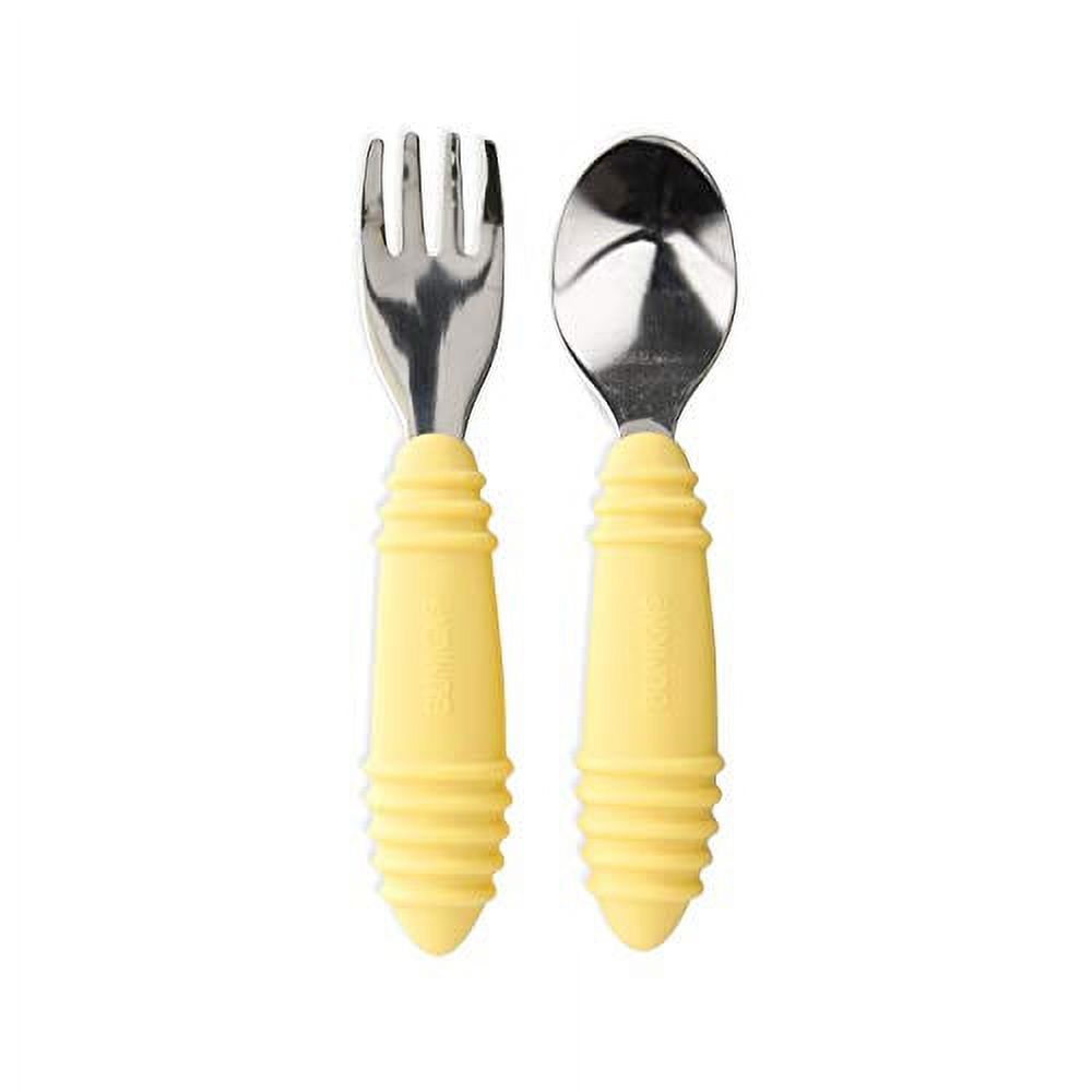 Bumkins Toddler Fork and Spoon Set, Stainless Steel & Silicone for 18 Mos+ (Pineapple) Bumkins