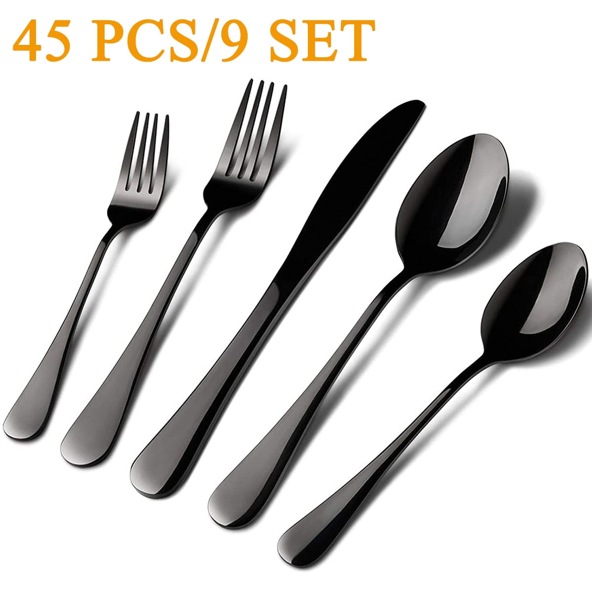 Silverware Set, 45 Piece Stainless Steel Flatware Cutlery Set Service for 9, Include Knife Fork Spoon, Stylish Mirror Finish, Dishwasher Safe Perfect for Home Kitchen Restaurant, Gold GPED