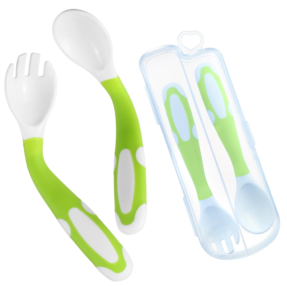 Gecheer Baby Spoon and Fork Set Travel Case Bendable & Non-Slip Handle Baby Training Spoon with Storage Box Portable Baby Tableware for Babies Infants Toddlers Irfora