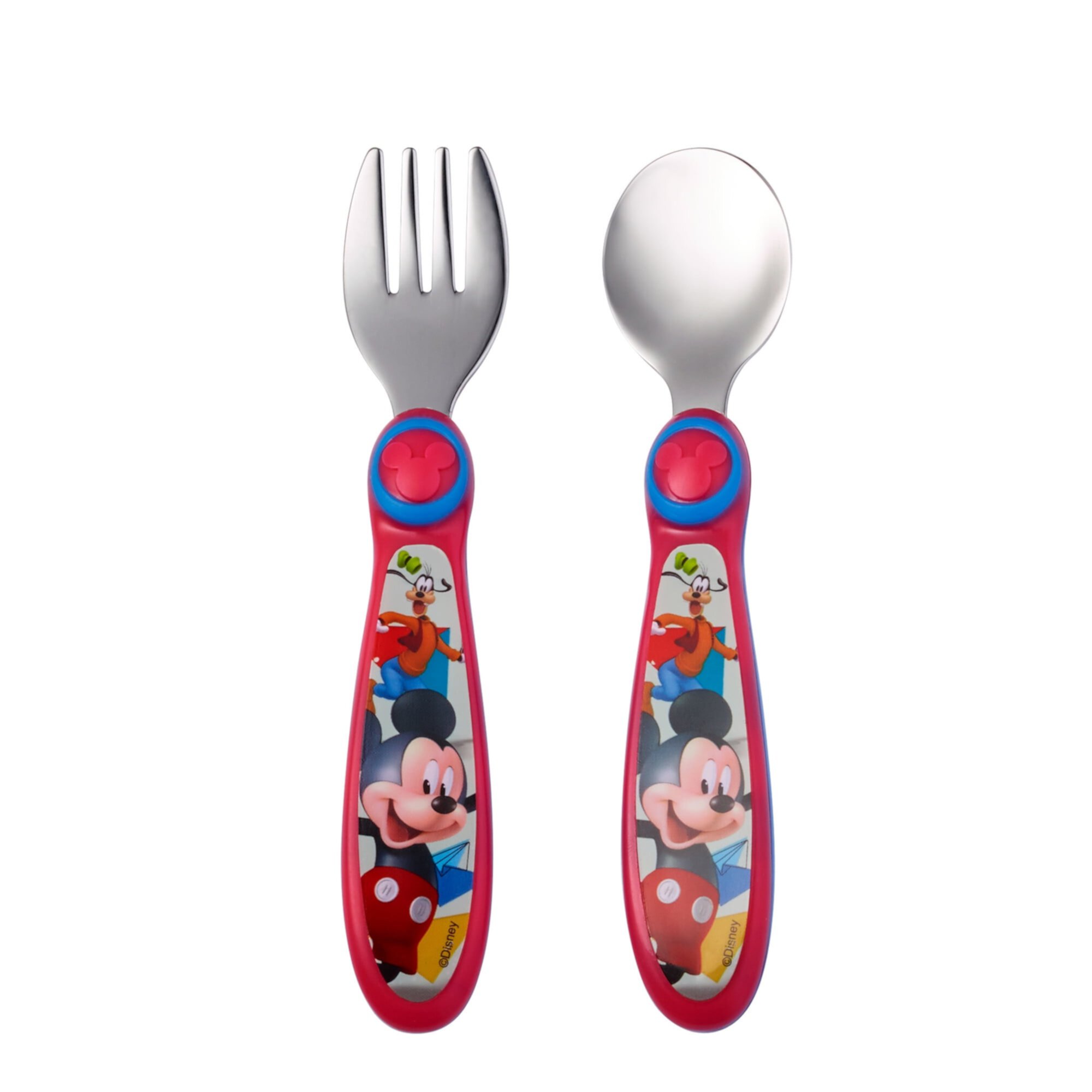 Disney Mickey Mouse Easy Grasp Fork & Spoon, Stainless Steel Toddler Flatware, 9m+ The First Years