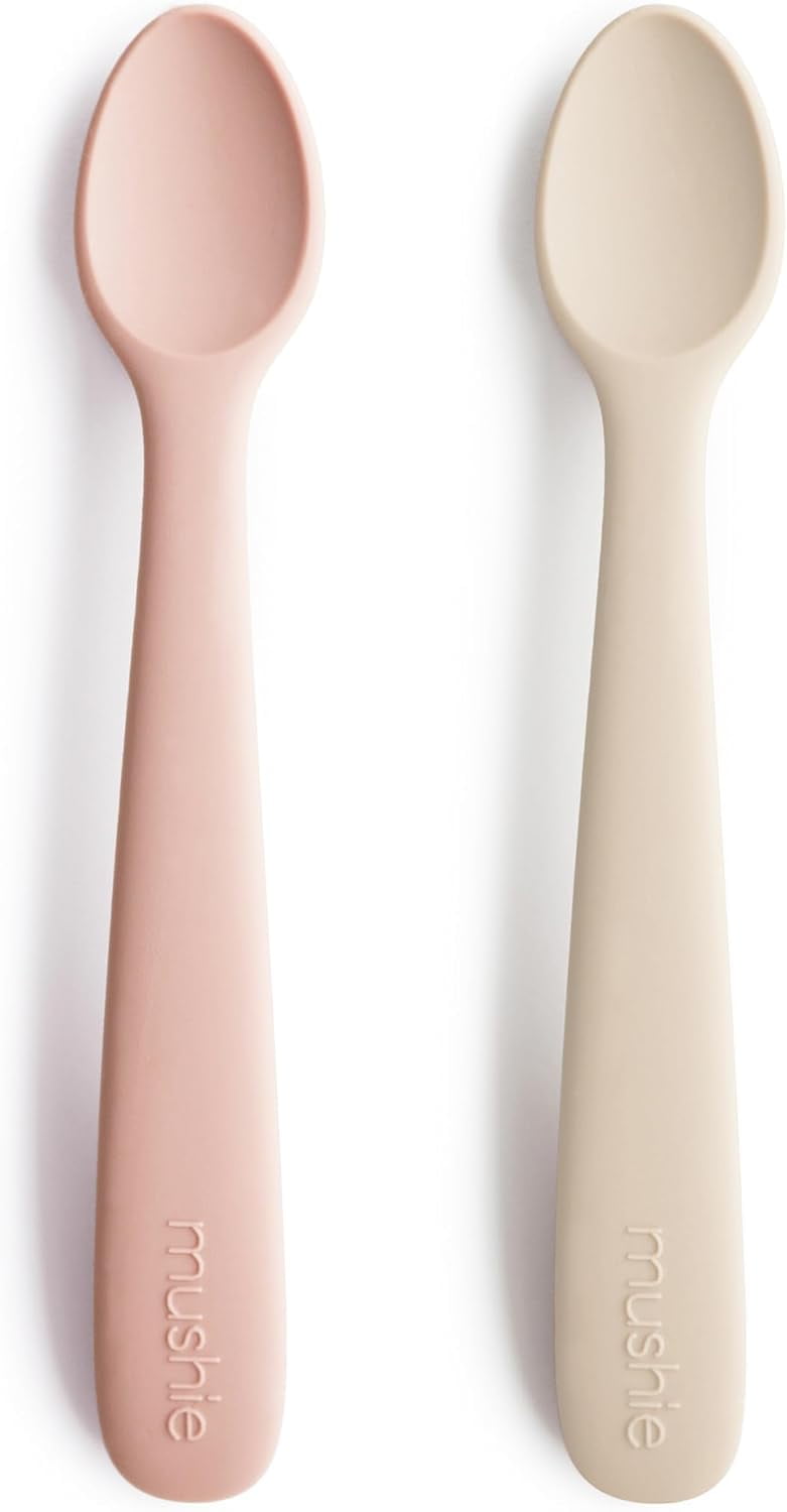 Mushie Silicone Baby Feeding Spoons, 2-Pack (Dried Thyme & Natural) Mushie