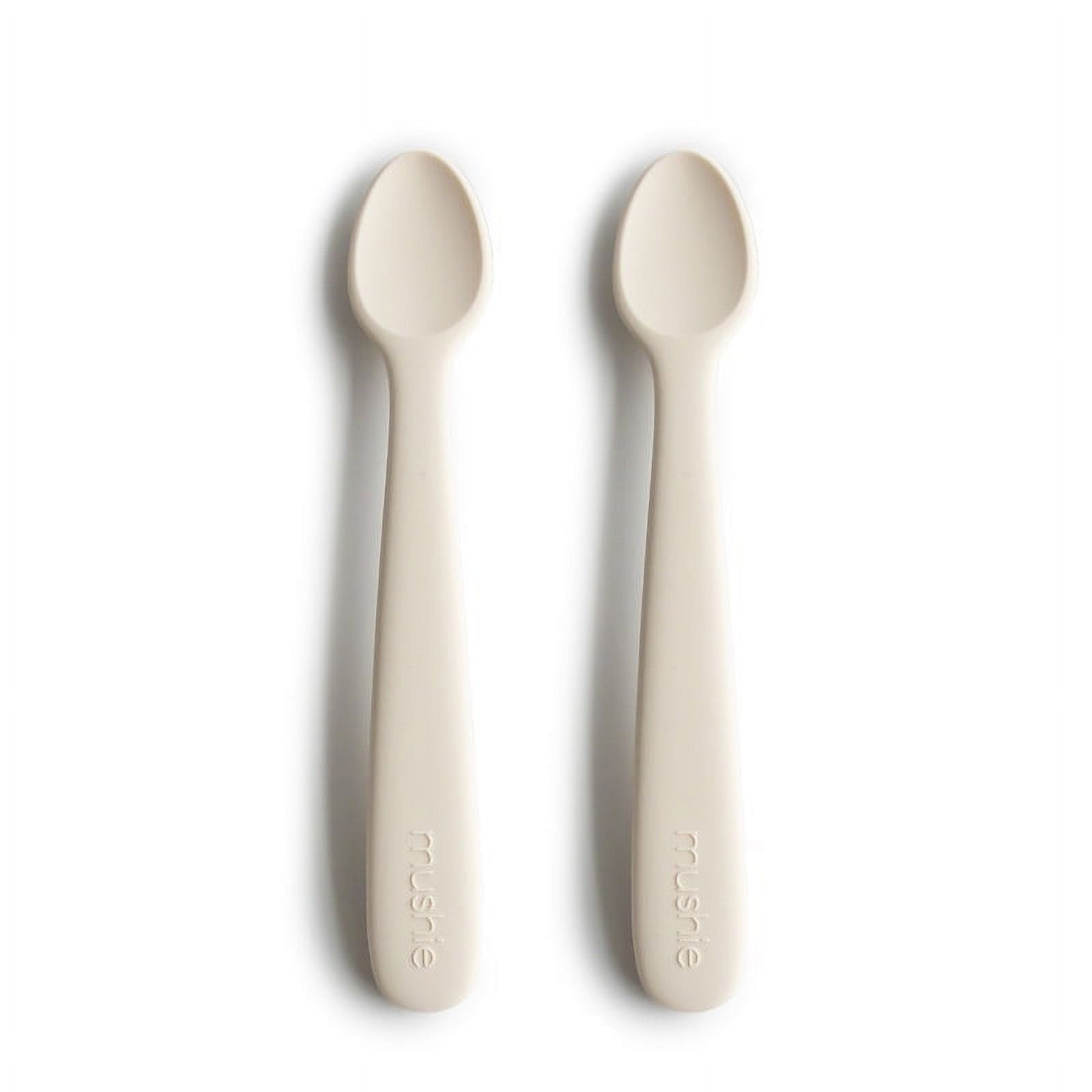 Mushie Silicone Baby Feeding Spoons for Infants and Toddlers, 2-Pack (Ivory) Mushie