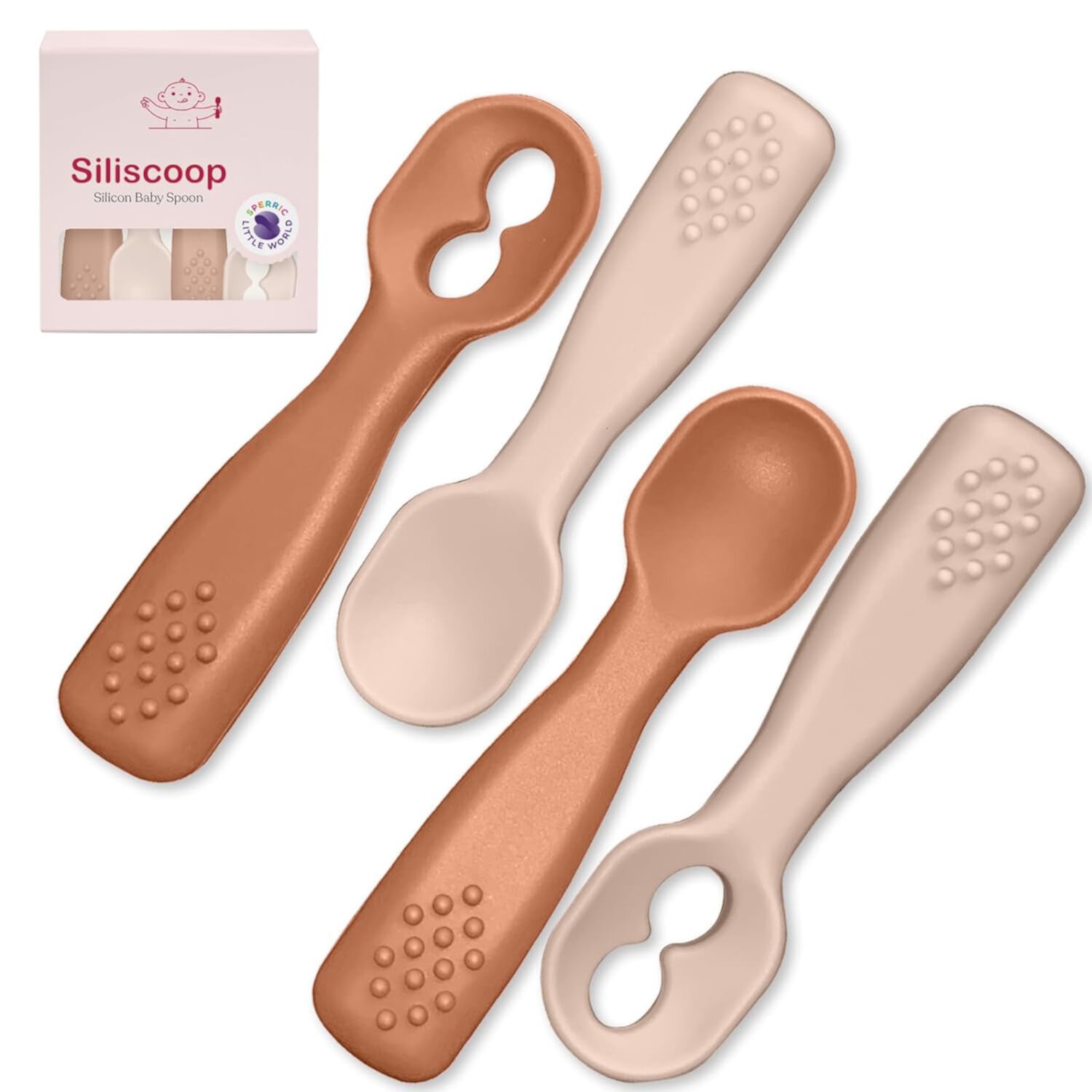 Baby Spoons - Silicone Baby Spoon For Self Feeding - First Stage Baby Feeding Spoon Set Gum Friendly - BPA Free 4-Pack Sperric