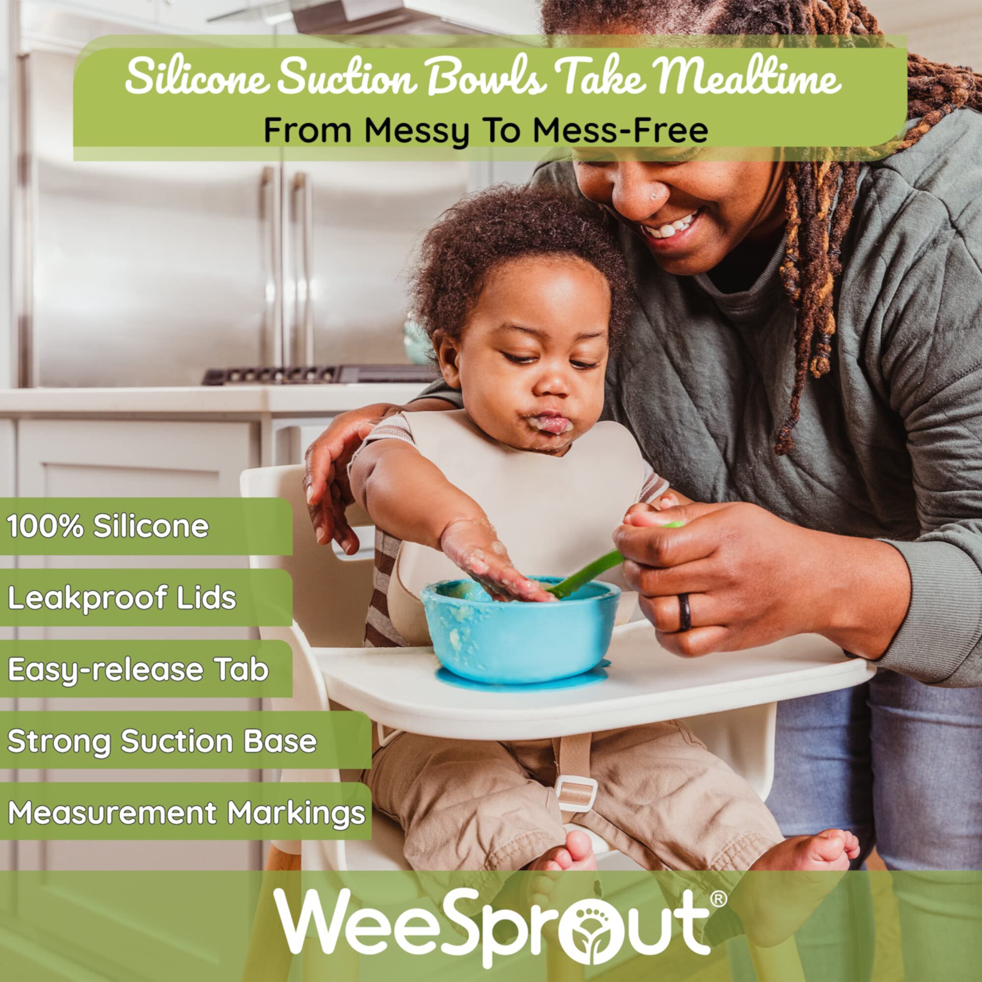 WeeSprout Suction Bowls for Baby & Toddlers (Set of 2) - 100% Silicone w/ Plastic Lid WeeSprout