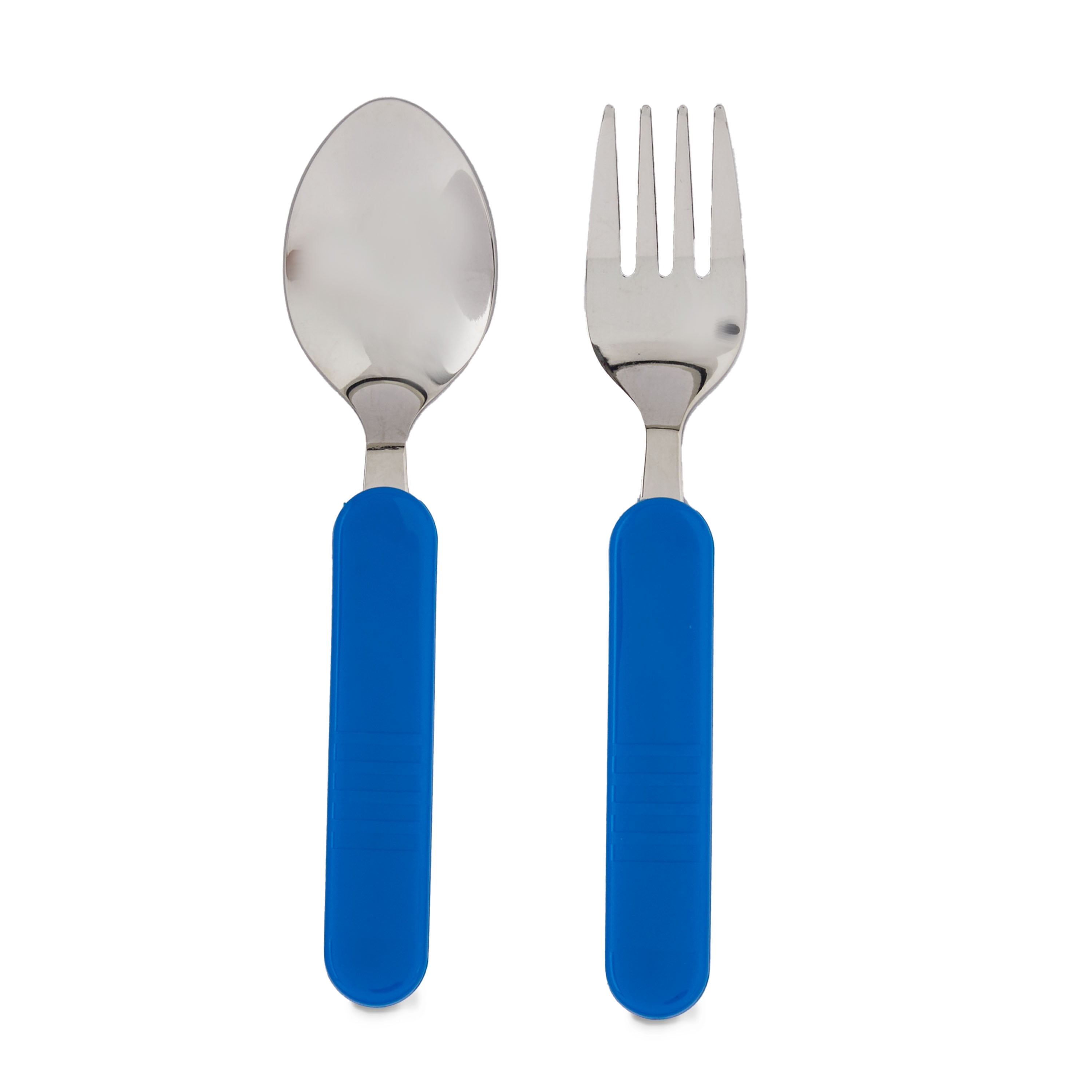 (3 pack) Parent's Choice Toddler Fork and Spoon Set Silver Stainless Steel with Blue Plastic Handle Parent's Choice