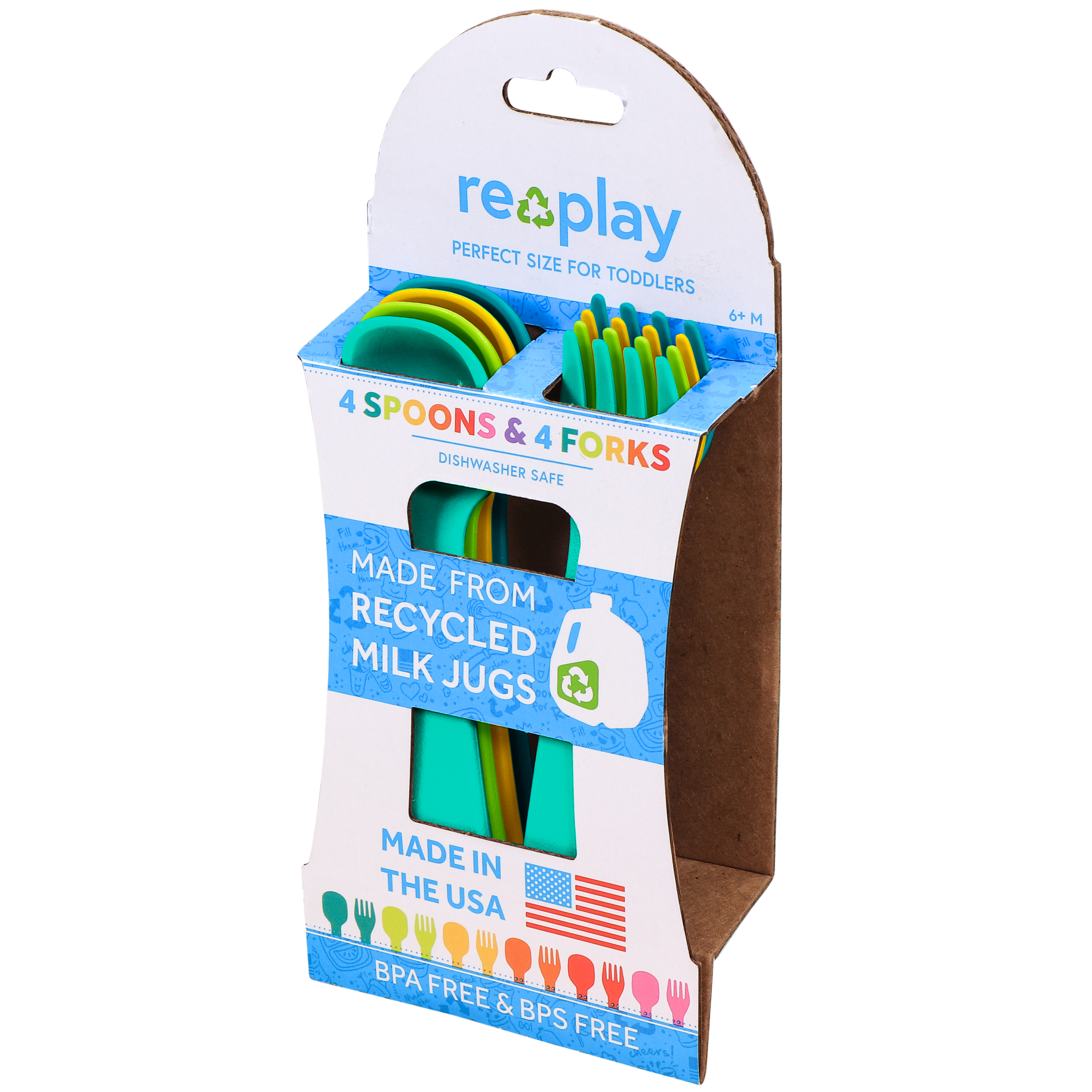 Re-Play Recycled Plastic 8pk Toddler Utensils Flatware Set - Aqua, Lime Green, Sunny Yellow, Teal Re-Play