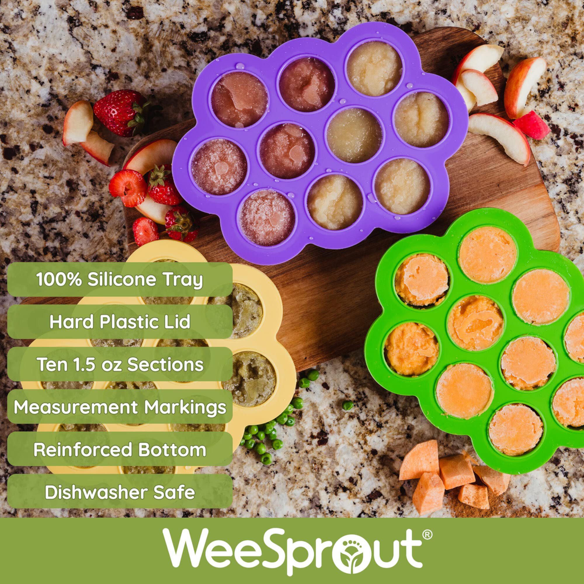 WeeSprout Silicone Baby Food Freezer Tray with Clip-on Lid (Ten 1.5 Ounce Sections) WeeSprout