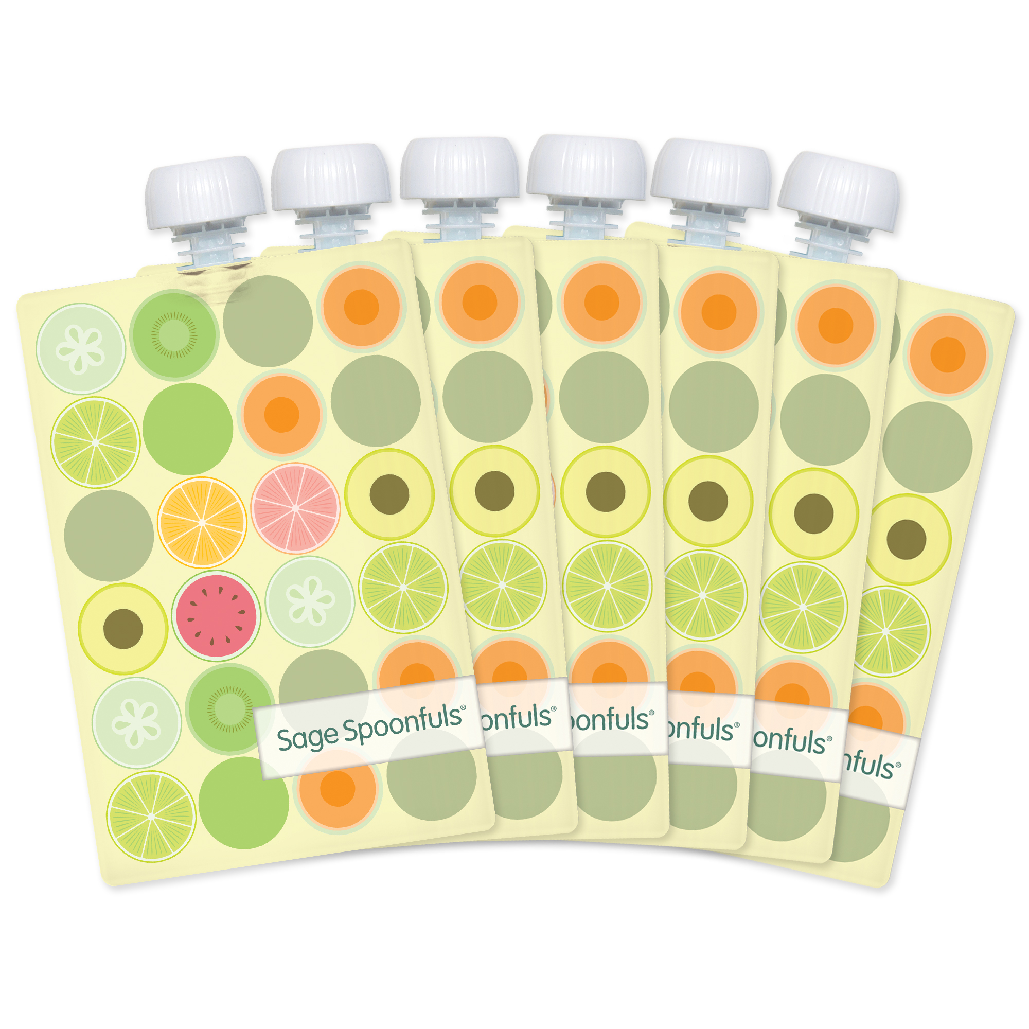 Sage Spoonfuls Reusable Baby Food Pouches - 6 Pack, Baby Food Storage, Pouches Toddler, Refillable Squeeze Pouch for Kids (Fruit Dot), Dishwasher and Freezer Safe, BPA Free 6-Pack Sage Spoonfuls