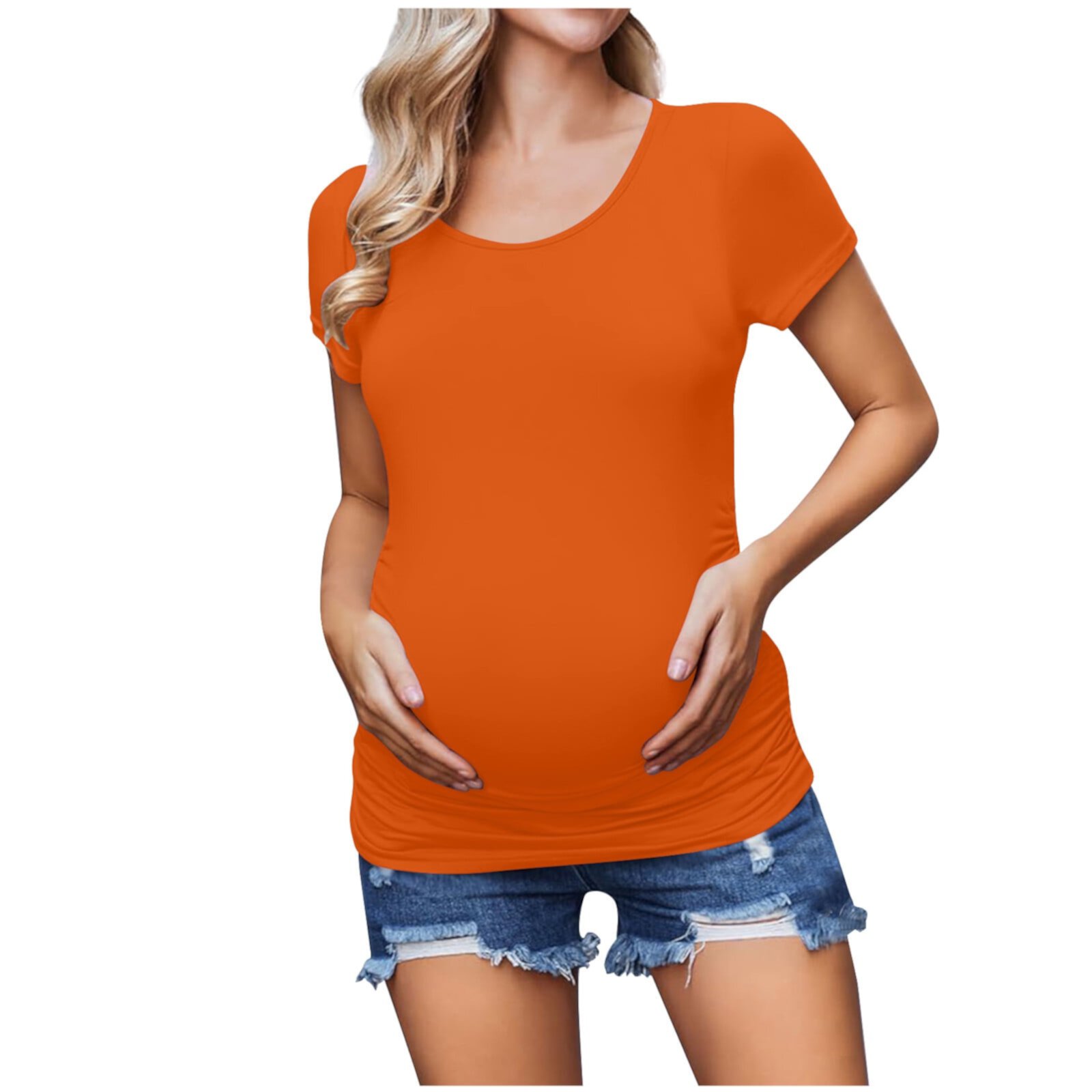 Juebong Flash Deals 2024 Women's Maternity Tops Side Ruched Tunic T-Shirt Crewneck Nusring Tunic Tee Short Sleeves Pregnancy Blouse Shirts Casual Mama Clothes for Leggings Juebong