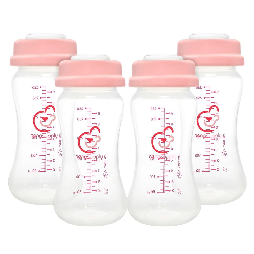 Nenesupply Storage Bottles Collection Bottles for Spectra S1 S2 Motif Luna Breast Pumps 4pc 9oz 280ml With Collar and Sealing Discs. Breastmilk Storage Replace Spectra Bottles Wide-Mouth Bottles NENESUPPLY