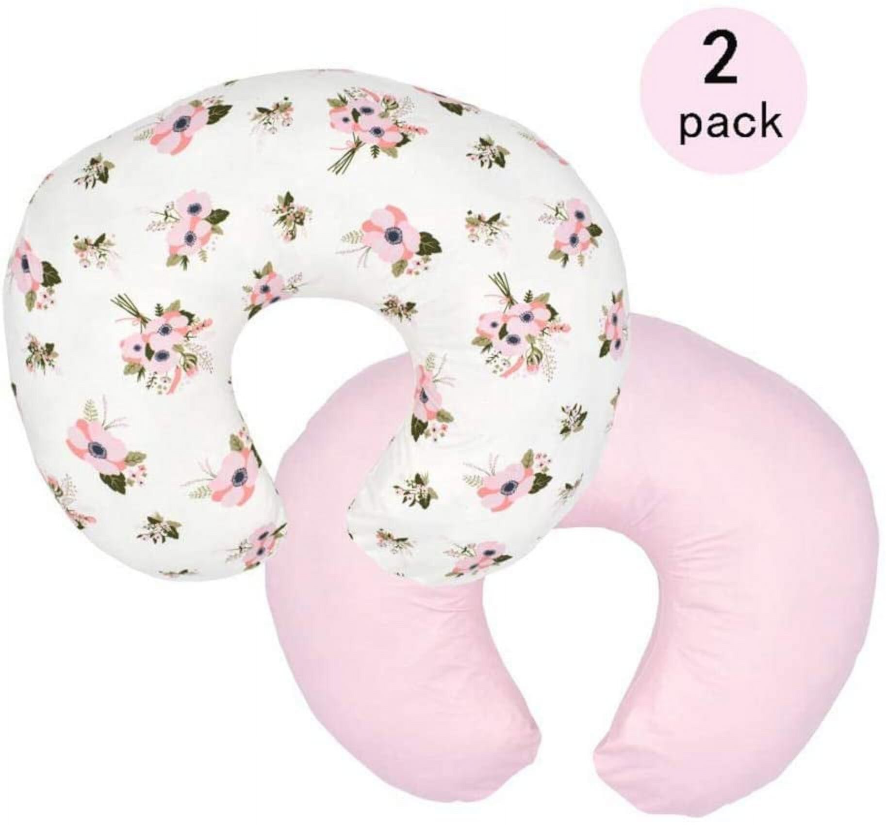 PENGXIANG 2 Pack Stretchy Nursing Pillow Covers- Nursing Pillow Slipcovers for Breastfeeding Moms,Ultra Soft Snug Fits On Infant Nursing Pillow for Baby Girls Boys- Lt Pink & Floral Pengxiang