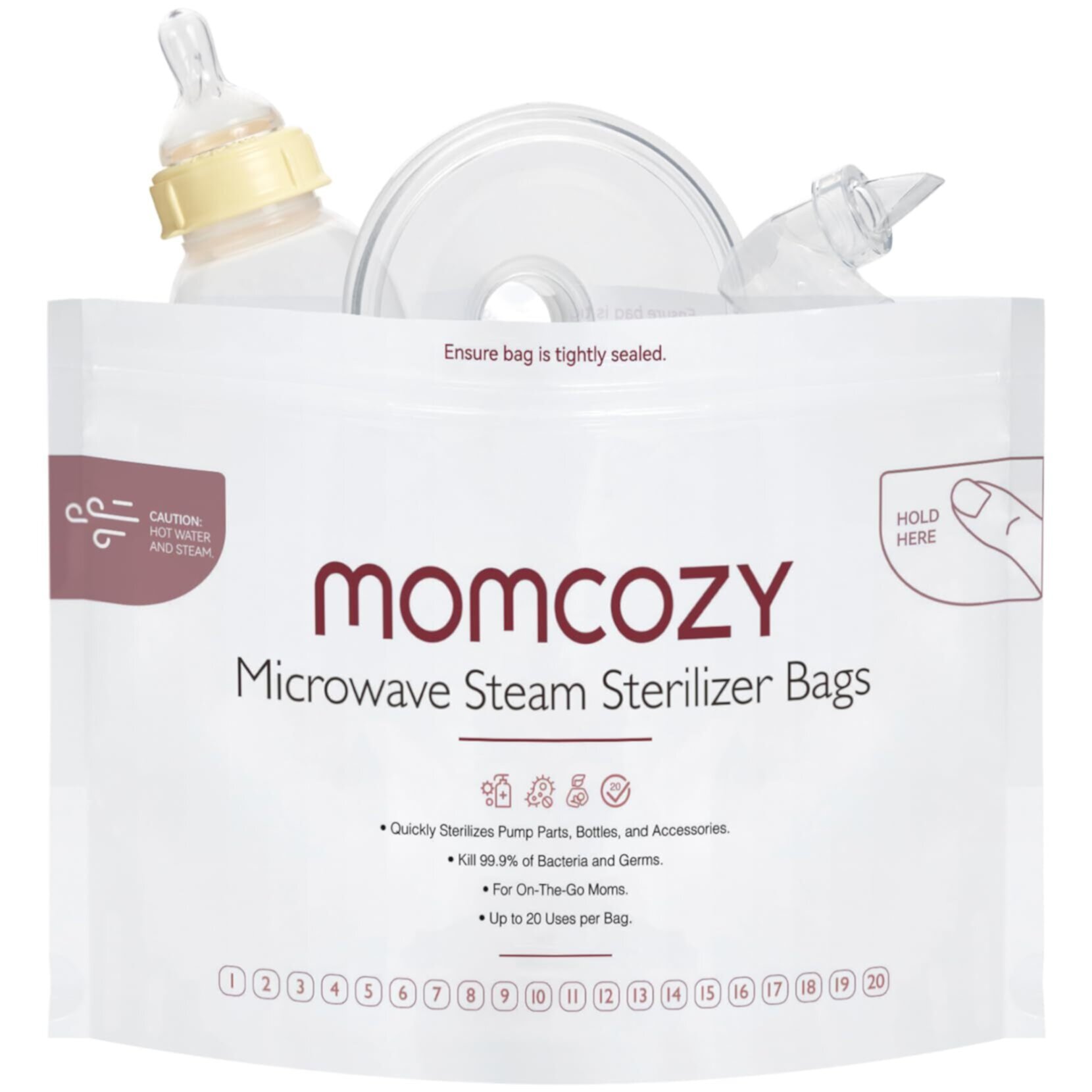 Momcozy Microwave Steam Sterilizer Bags, 15 Count Travel Sterilizer Bags Reusable for Breast Pump Parts / Baby Bottles Momcozy