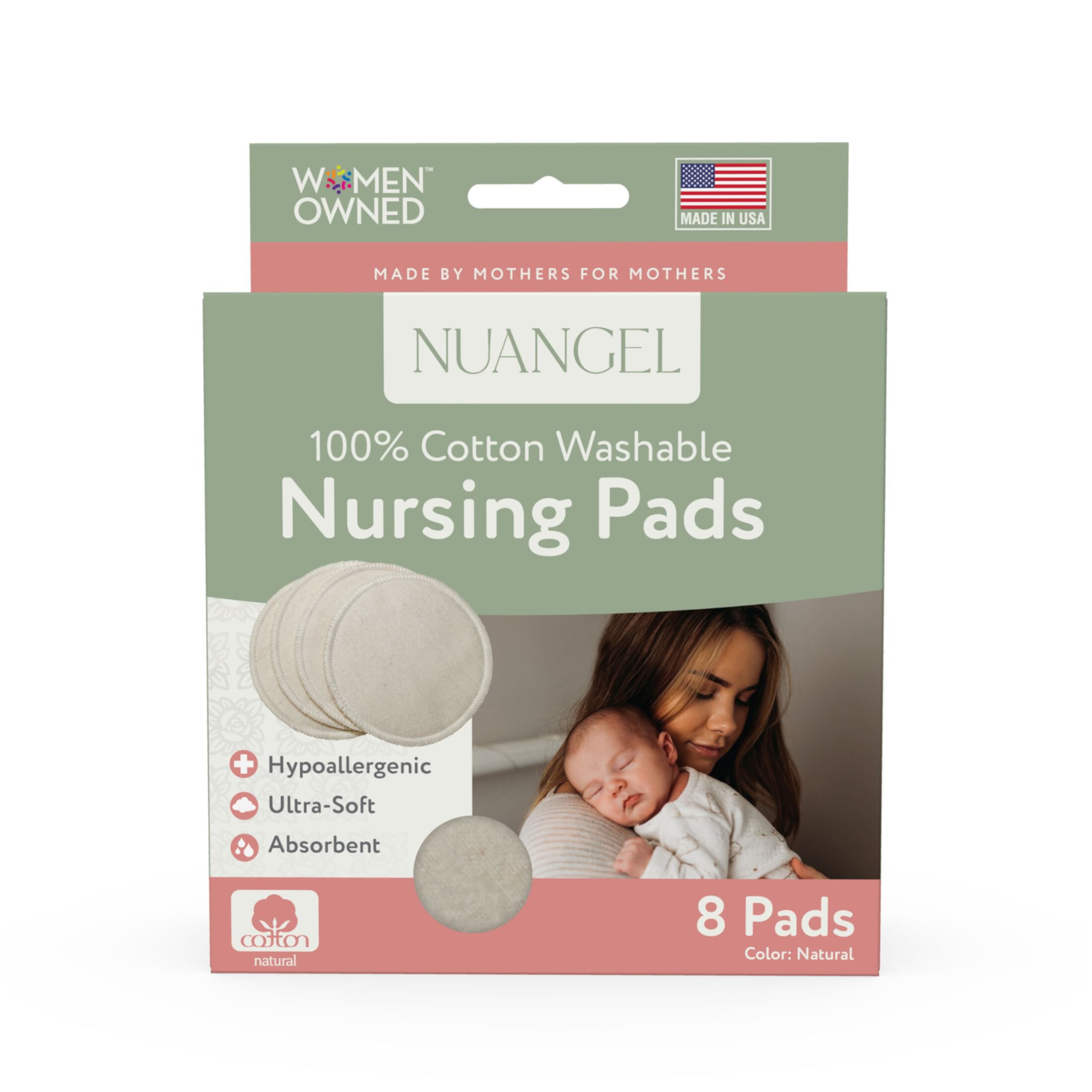 NuAngel Cotton Washable Reusable Nursing Pads, Beige, 8 Count NuAngel