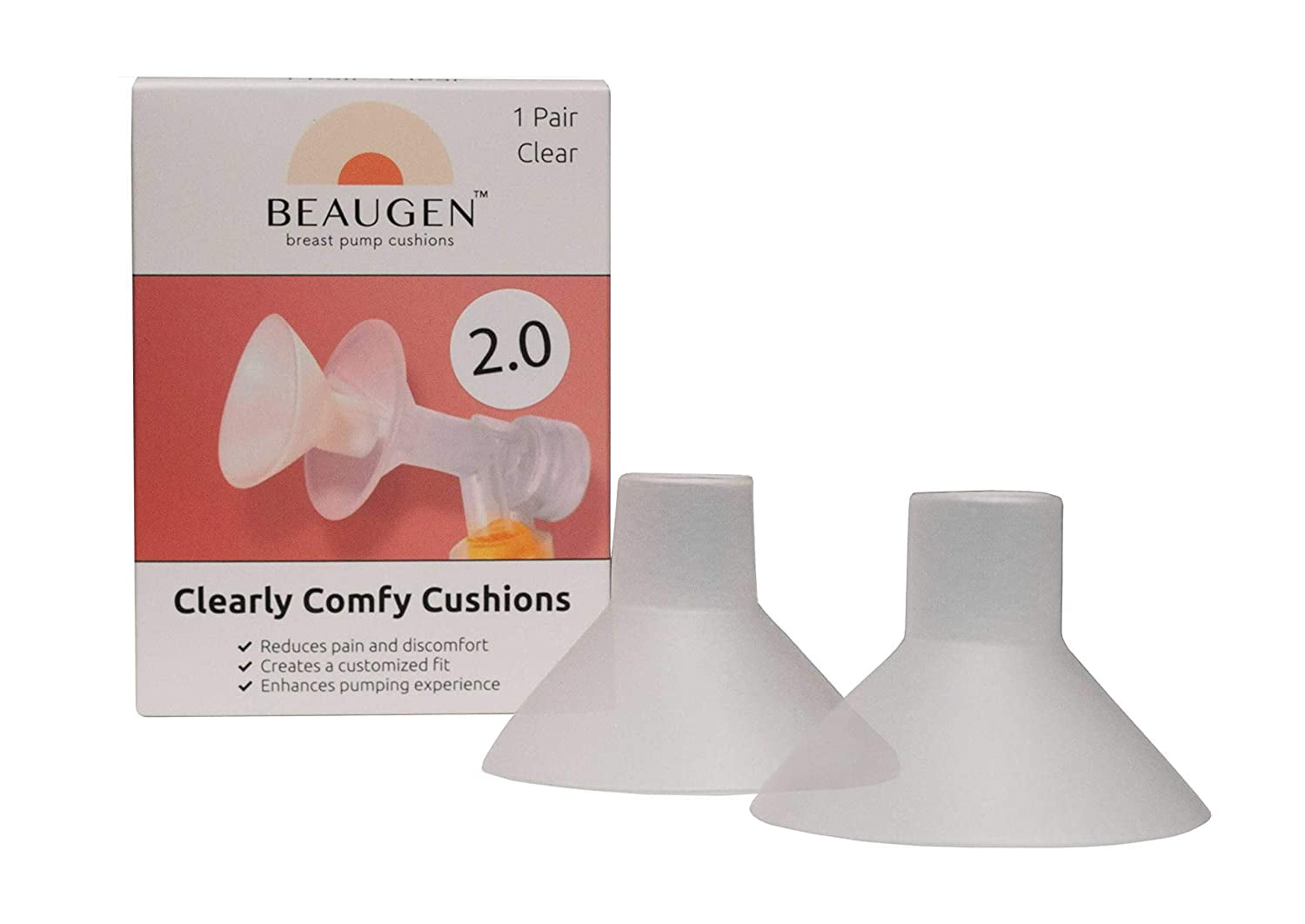 4 BeauGen Breast Pump Cushions (2 Pairs)- Soft, Stretchy, Clear Flange Inserts for Comfort & Fit-Works with 21, 22, 23, 24, 25, 26, 27 & 28mm- Food Safe, Free from BPA and Latex BeauGen